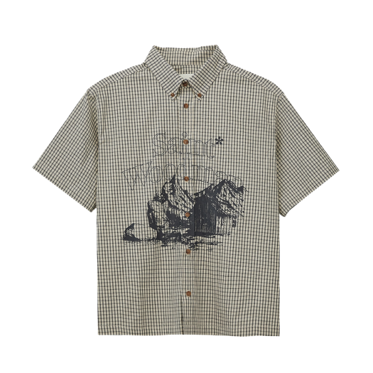 25SSSH01GR Woodman Vintage Half Sleeve Check Shirts Gray