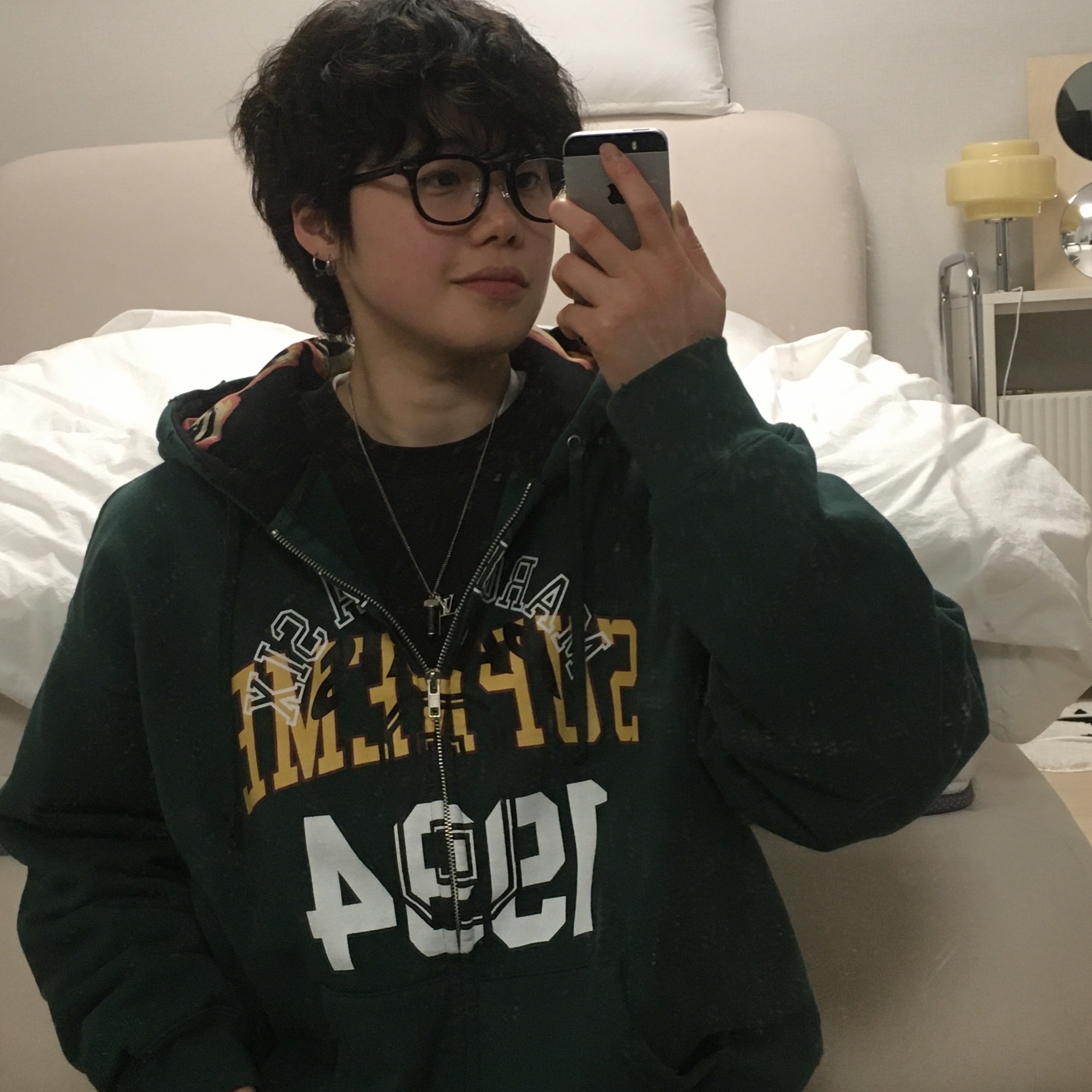 Louis Vuitton Charms Necklace Monogram Eclipse, Supreme x MM6 Maison Margiela Zip Up Hooded Sweatshirt Dark Green - 24SS 착용 스타일