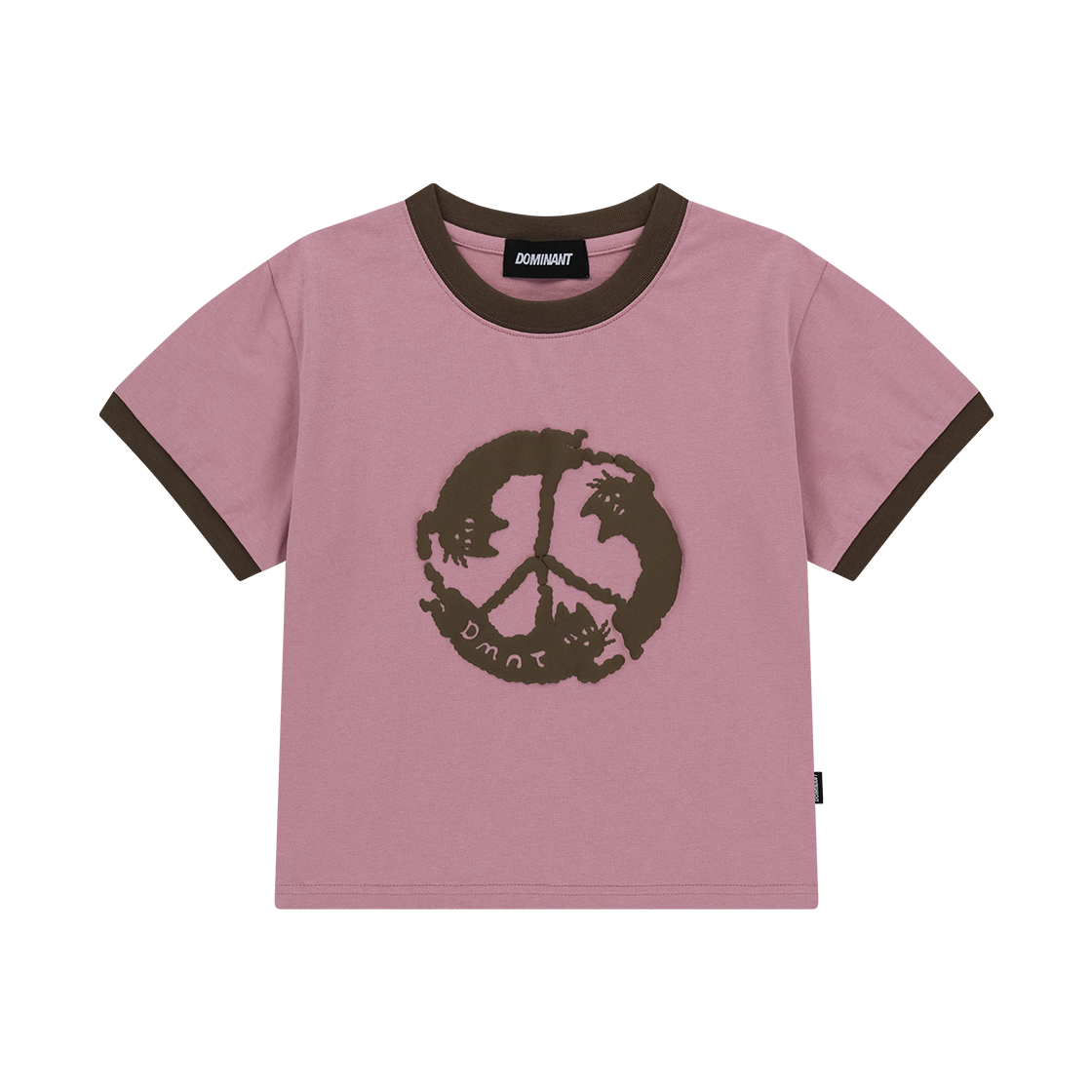 DMNT25SSCTWH04 Dominant Purrfect Peace Ringer Crop T-Shirt Pink