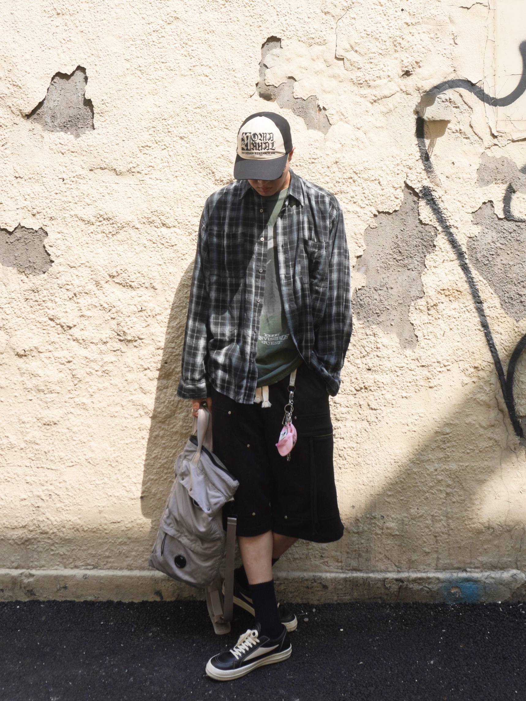 NOMANUAL O.D Check Shirt Black, C.P. Company Nylon B Lens Backpack Silver Sage Brown - 23FW 착용 스타일 - 1