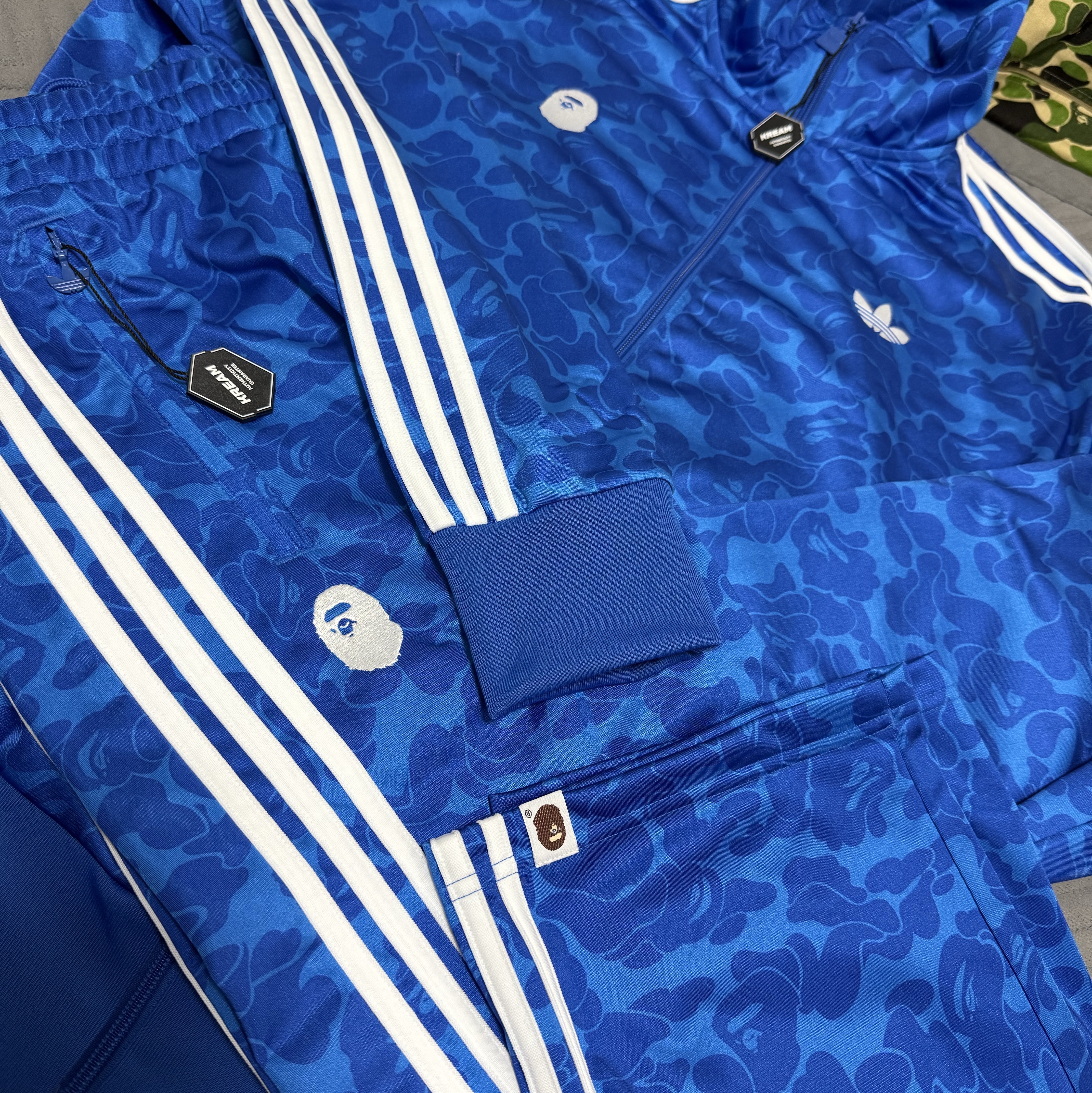 Adidas x BAPE Allover Print Track Top Blue - KR Sizing 착용 스타일