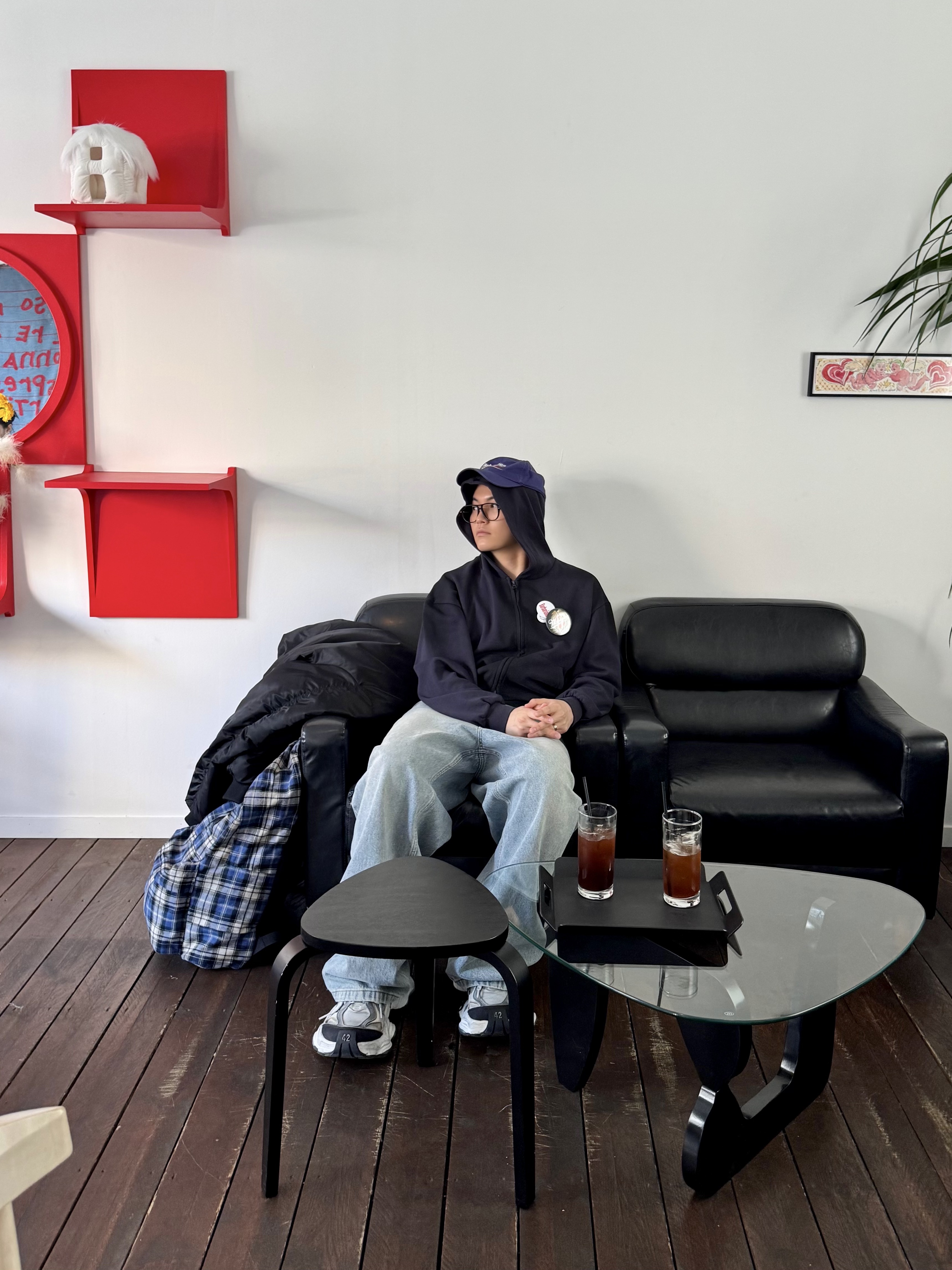 NOD Wide Baggy Denim pants Light blue, Balenciaga Cargo Sneakers White Grey 착용 스타일 - 5