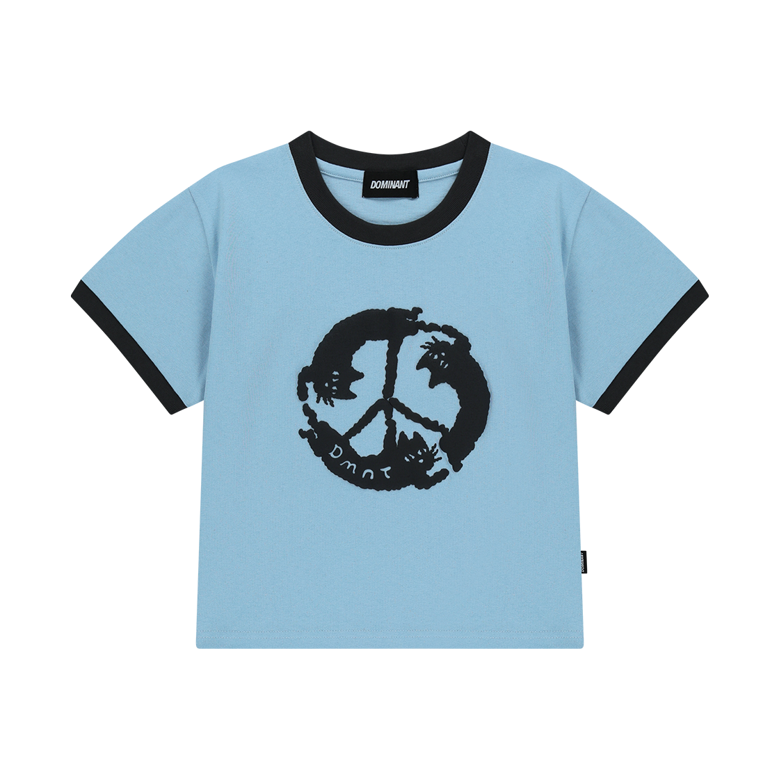 도미넌트 퍼펙트 피스 링거 크롭티 스카이 블루(Dominant Purrfect Peace Ringer Crop T-Shirt Sky Blue)