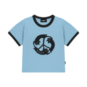 Dominant Purrfect Peace Ringer Crop T-Shirt Sky Blue