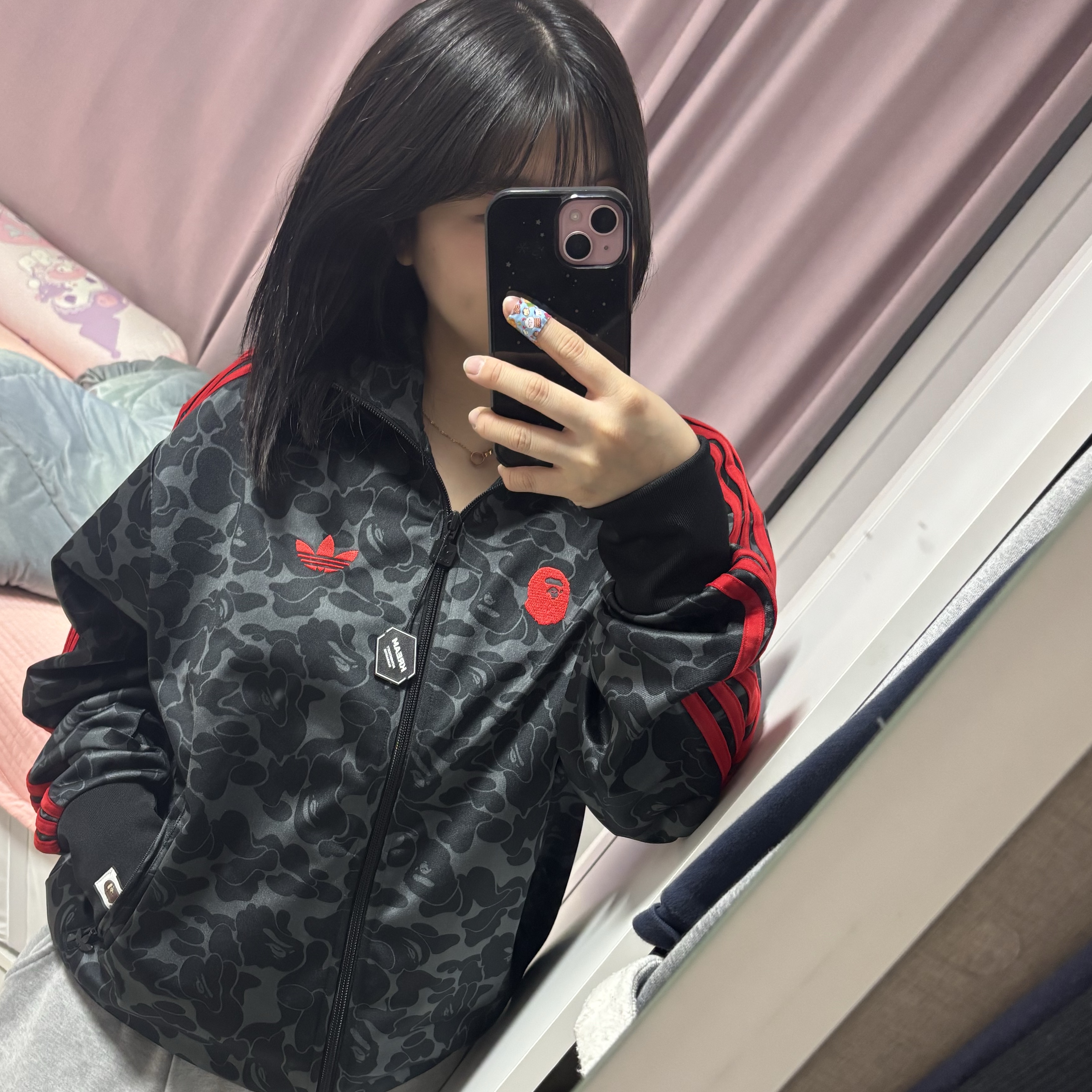 Adidas x BAPE Allover Print Track Top Black - KR Sizing 착용 스타일