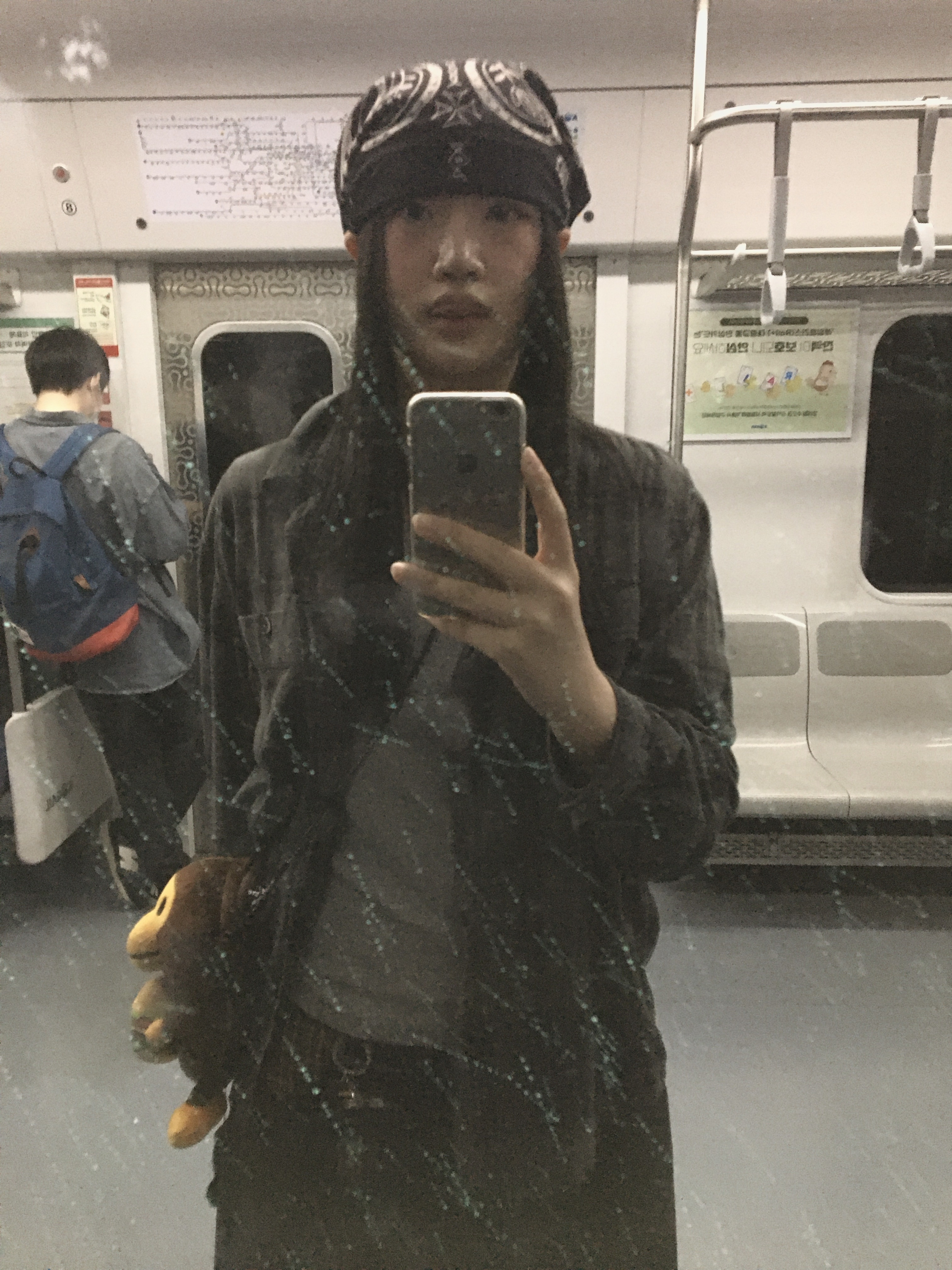 Hatchingroom 2Pk Shirt Long Over Dyed Check Grey, BAPE Baby Milo Mobile Bag 1 Brown 착용 스타일 - 3