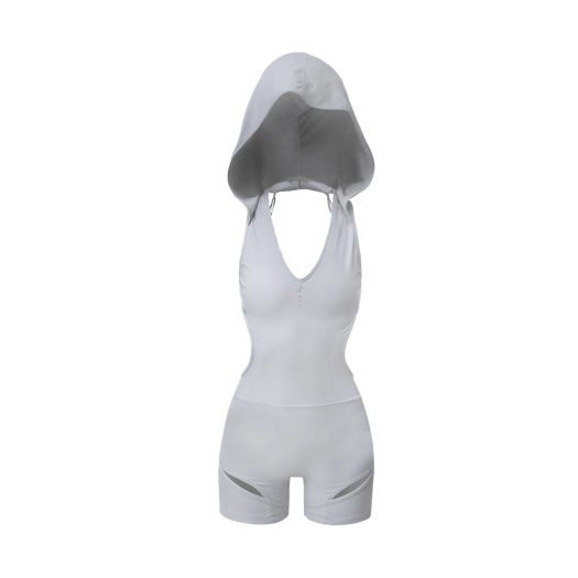 24HS-SW02-GR OJOS Thigh Slit Hoodie Monokini Grey