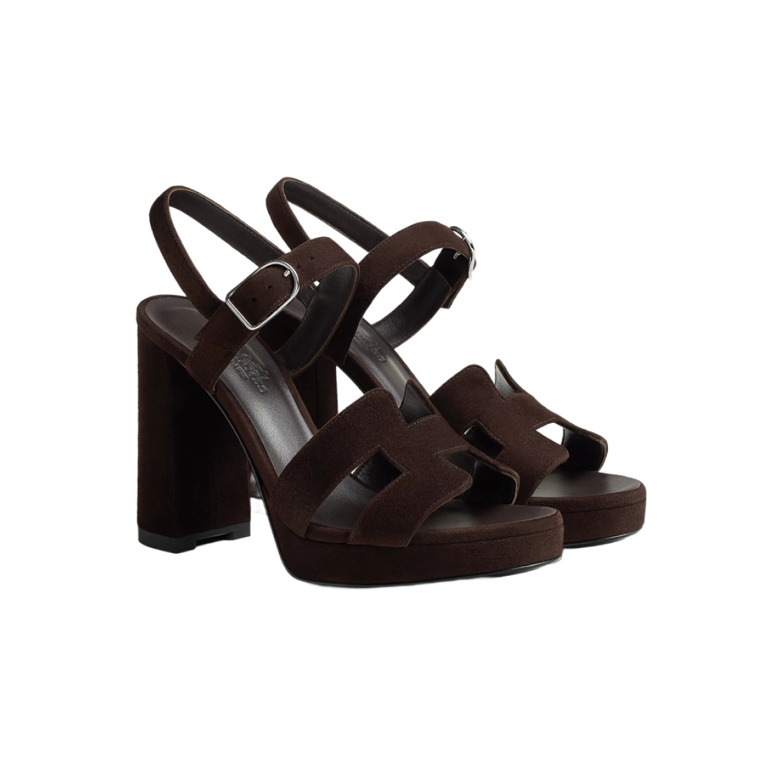 (W) 에르메스 재즈 90 샌들 스웨이드 고트스킨 & 마론 에벤((W) Hermes Jazz 90 Sandal Suede Goatskin & Marron Ebene) - 2