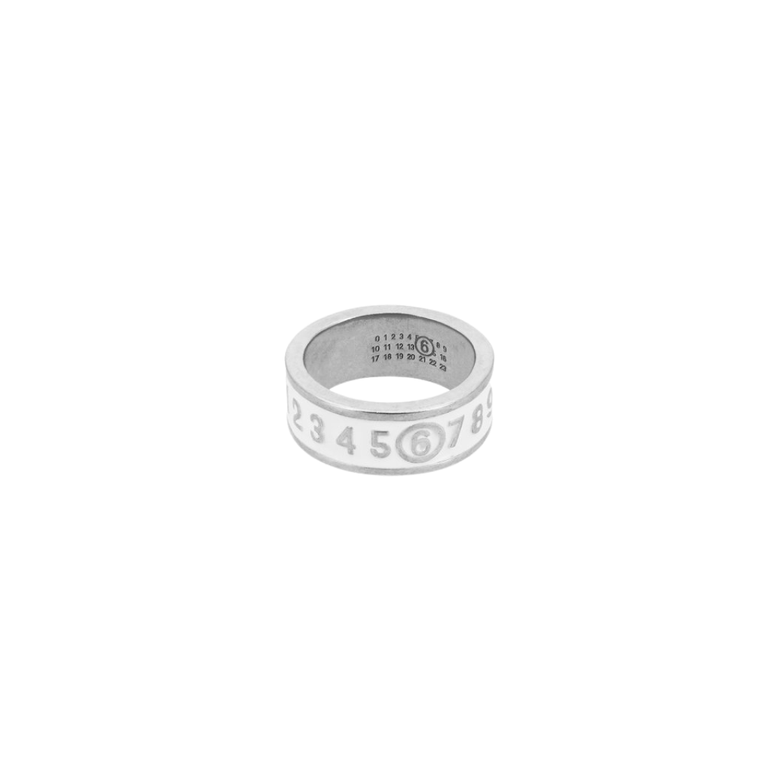 SM6UQ0086P7211961 MM6 Maison Margiela Engraved Number Logo Ring Silver