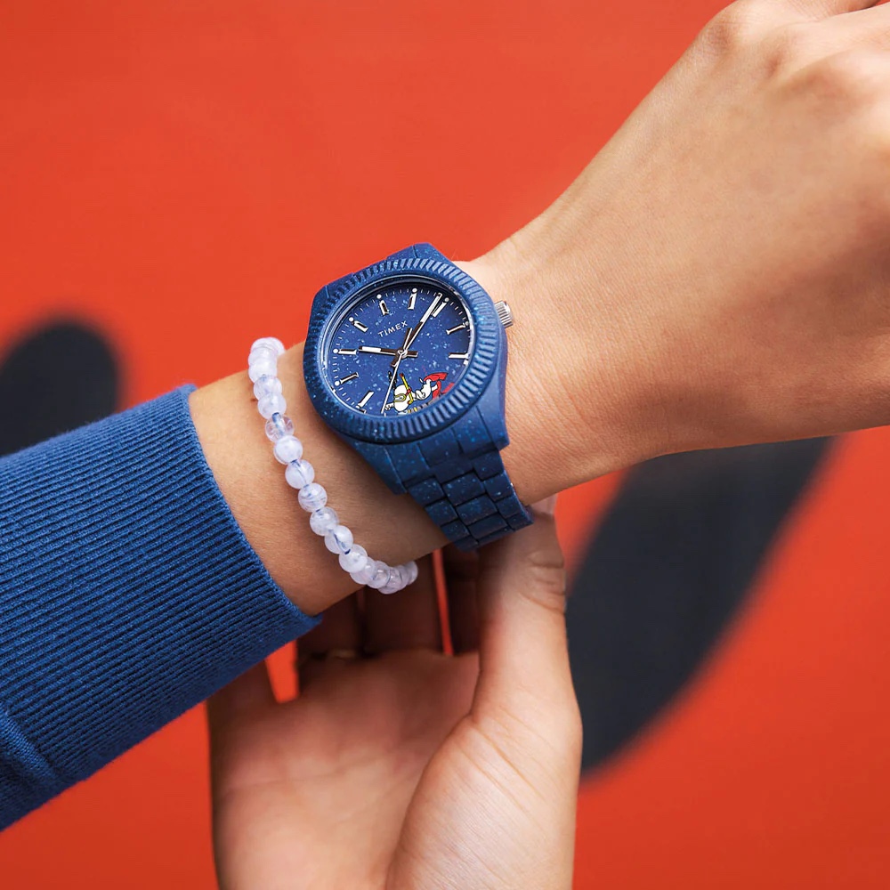 Timex x Peanuts Legacy Ocean 41mm Recycled Bracelet Watch Blue 착용 스타일