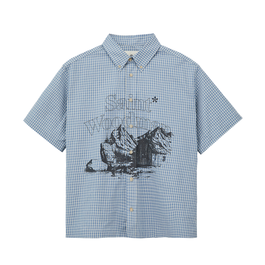 25SSSH01BL Woodman Vintage Half Sleeve Check Shirts Blue