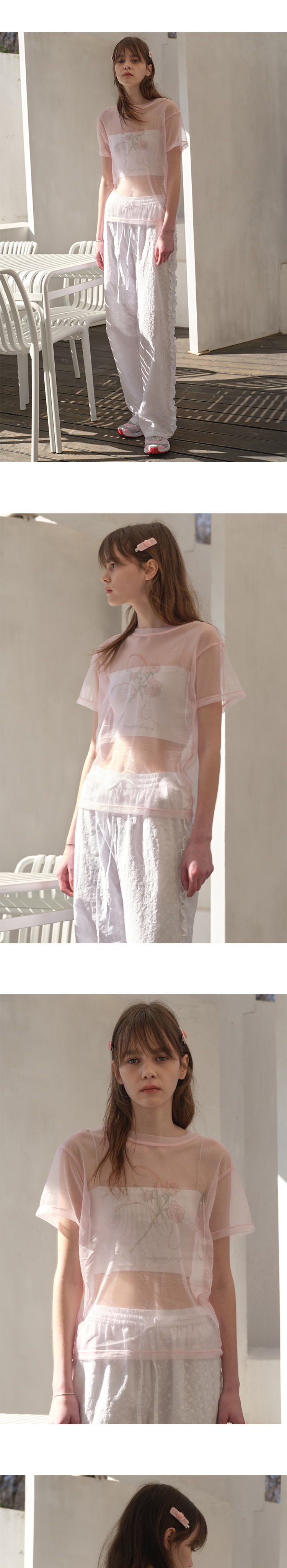 MARGARIN FINGERS ♥ ROSE MESH T-SHIRT /追跡付 ローズメッシュTシャツ（ライトピンク） | Margarin Fingers
