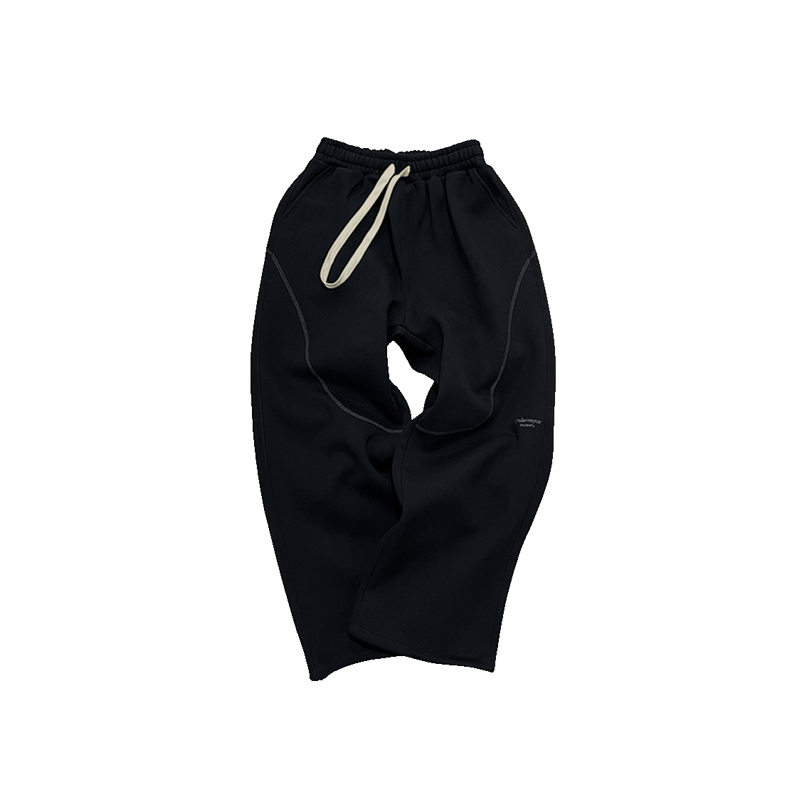 UMCCM112BK Undermycar Mu.112 Original Logo Curve Line Stitch Bonded Sweat Pants Black - 대표 이미지 #1