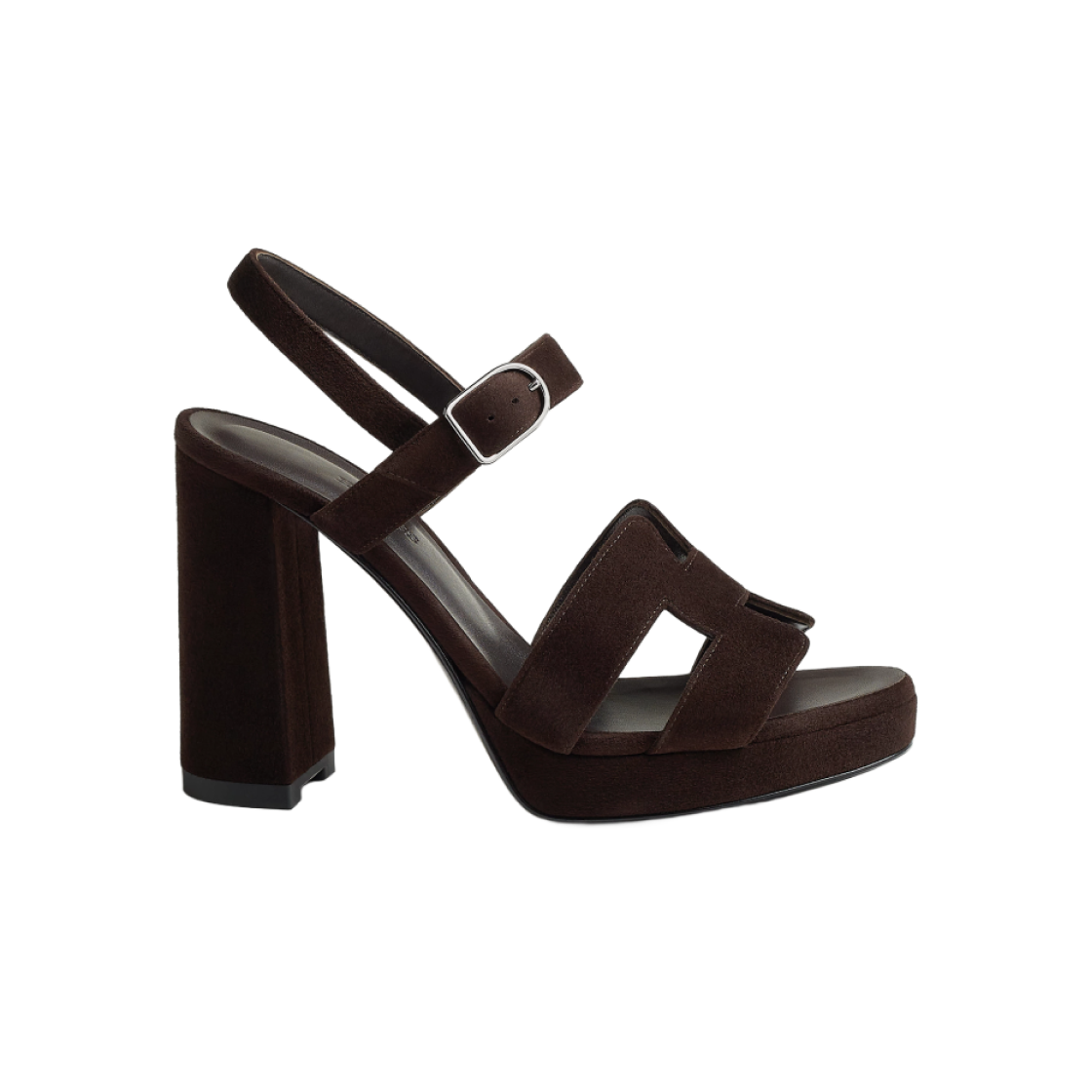 (W) 에르메스 재즈 90 샌들 스웨이드 고트스킨 & 마론 에벤((W) Hermes Jazz 90 Sandal Suede Goatskin & Marron Ebene) - 1