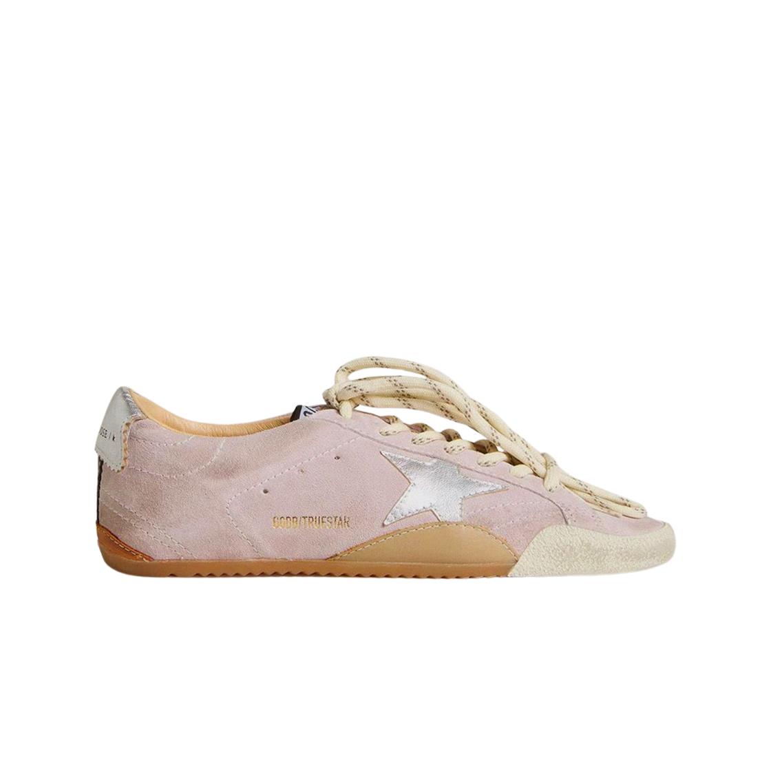 GWF00922-F007383-25741 (W) Golden Goose True-Star Suede Silver Star Heel Tab Pastel Pink
