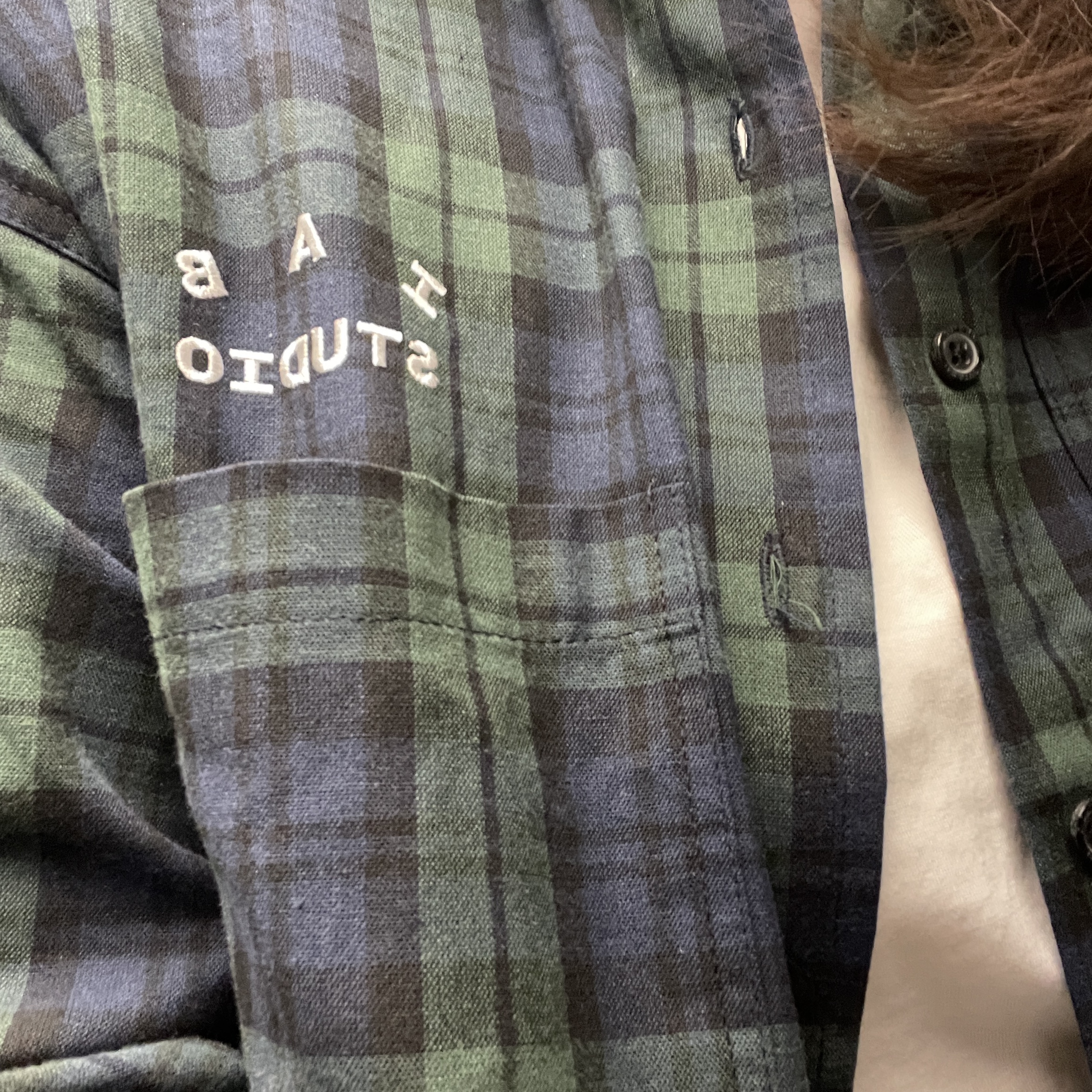IAB Studio Blackwatch Tartan Shirt Blue Green 착용 스타일