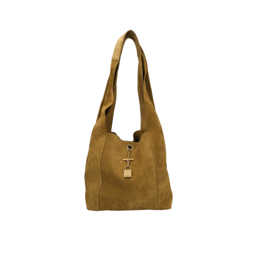 773686 Saint Laurent Tanger Padlock Shoulder Bag Suede Biscuit Brown