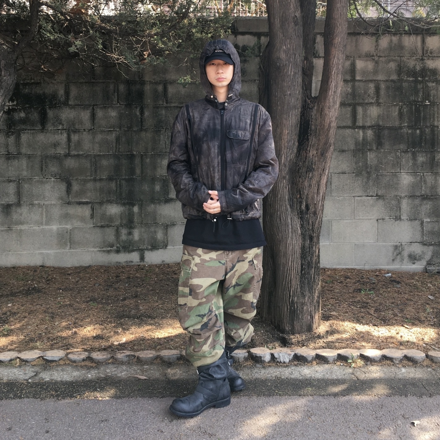 [6% 적립] NegativeThree  Slouchy Long Boots Washed Black 착용 스타일 - 5