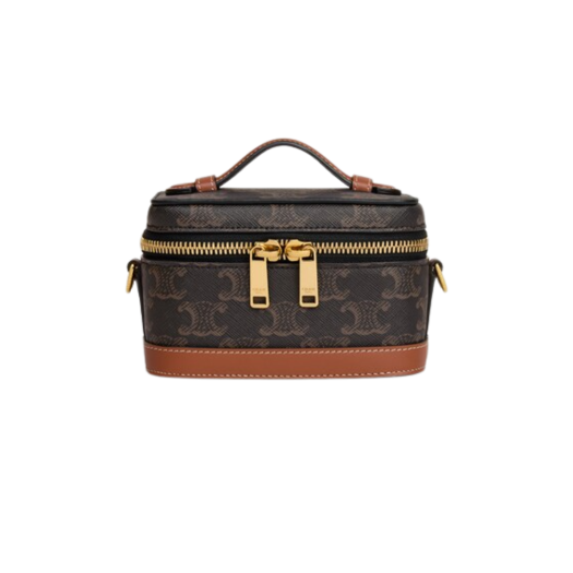 Celine Mini Vanity Bag in Triomphe Canvas and Calfskin Tan