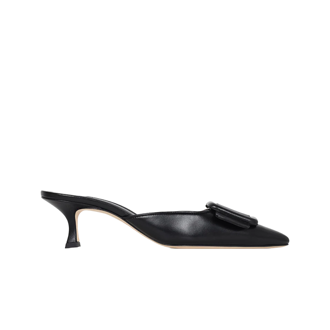 (W) 마놀로 블라닉 메이세일 스퀘어 버클 뮬 블랙((W) Manolo Blahnik Maysale Square Buckle Mules Black)