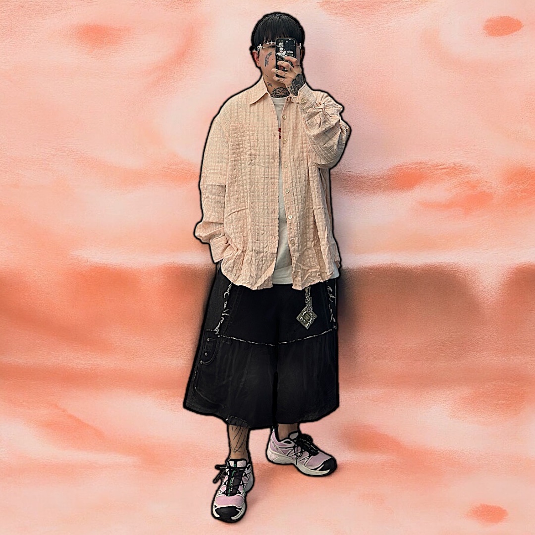 Salomon x Sandy Liang XT-6 Expanse Cradle Pink, Surgery Remake Denim Bermuda Pants Black Denim 착용 스타일