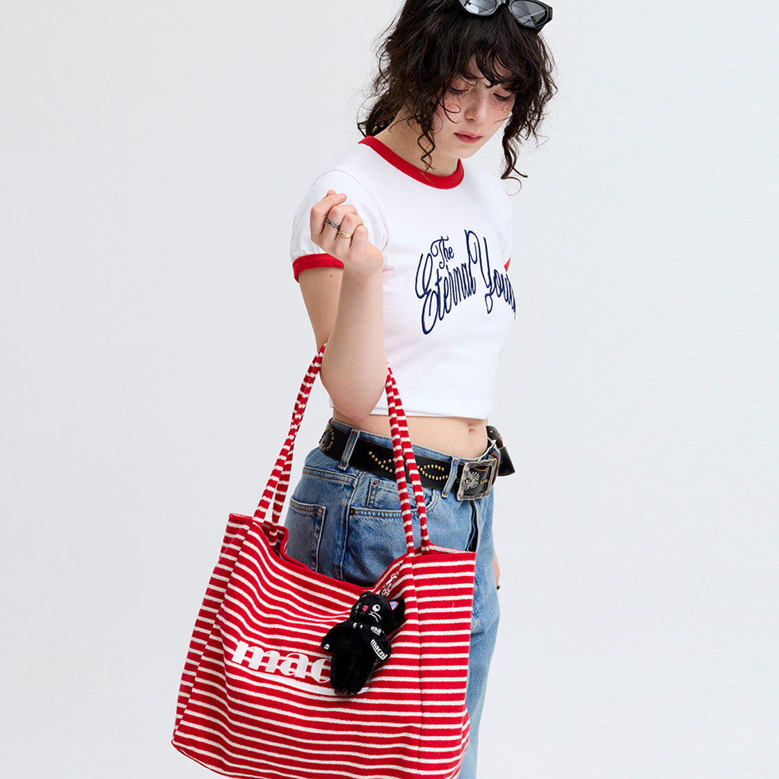 마크니 홀리데이 스트라이프 테리 백 레드(MACNI Holiday Stripe Terry Bag Red) - 3