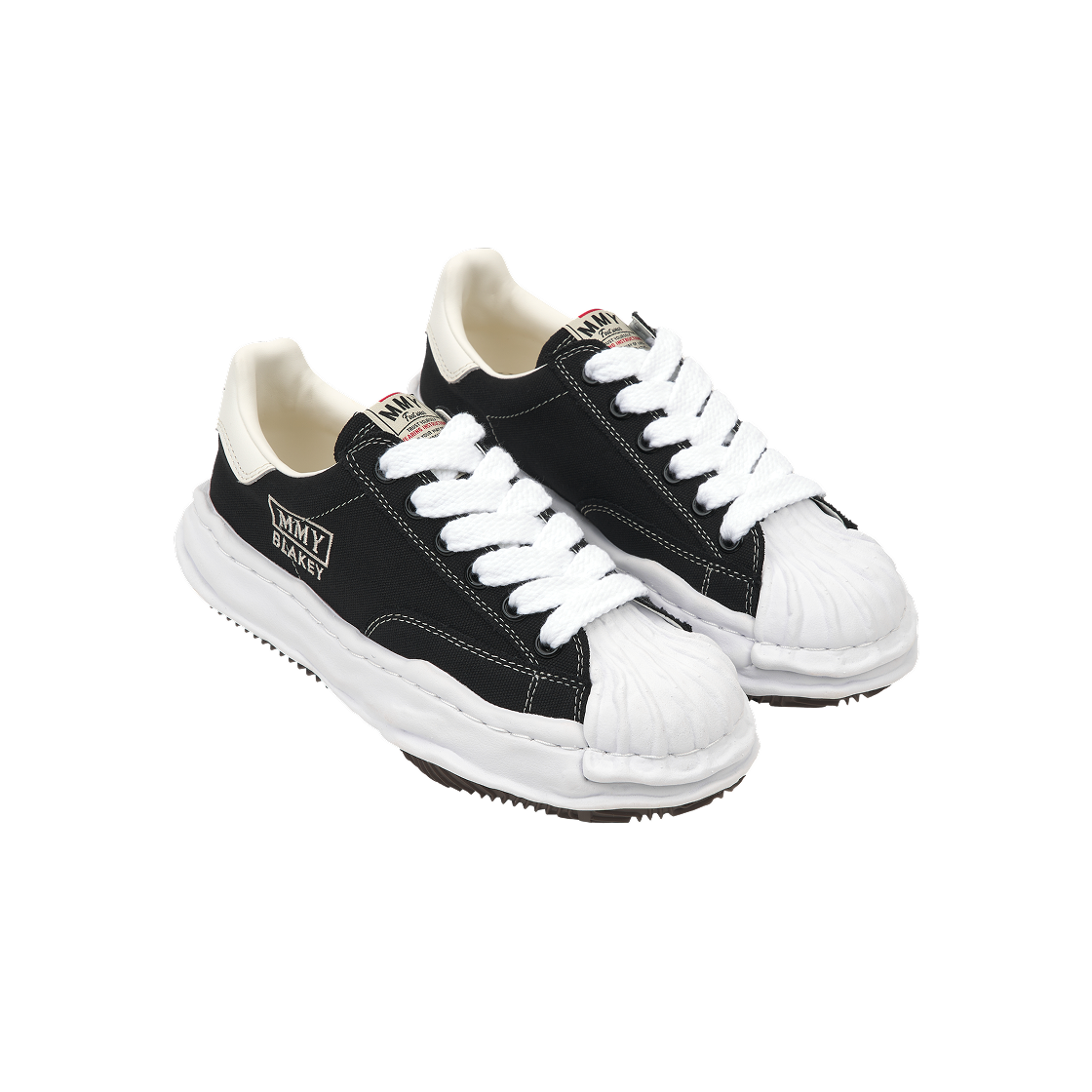 A08FW735-BLACK Maison Mihara Yasuhiro Blakey OG Sole Canvas Low-top Sneakers Black White - #4