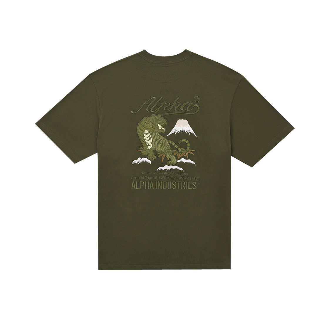 알파 인더스트리 타이거 서치 앤 디스트로이 티셔츠 올리브