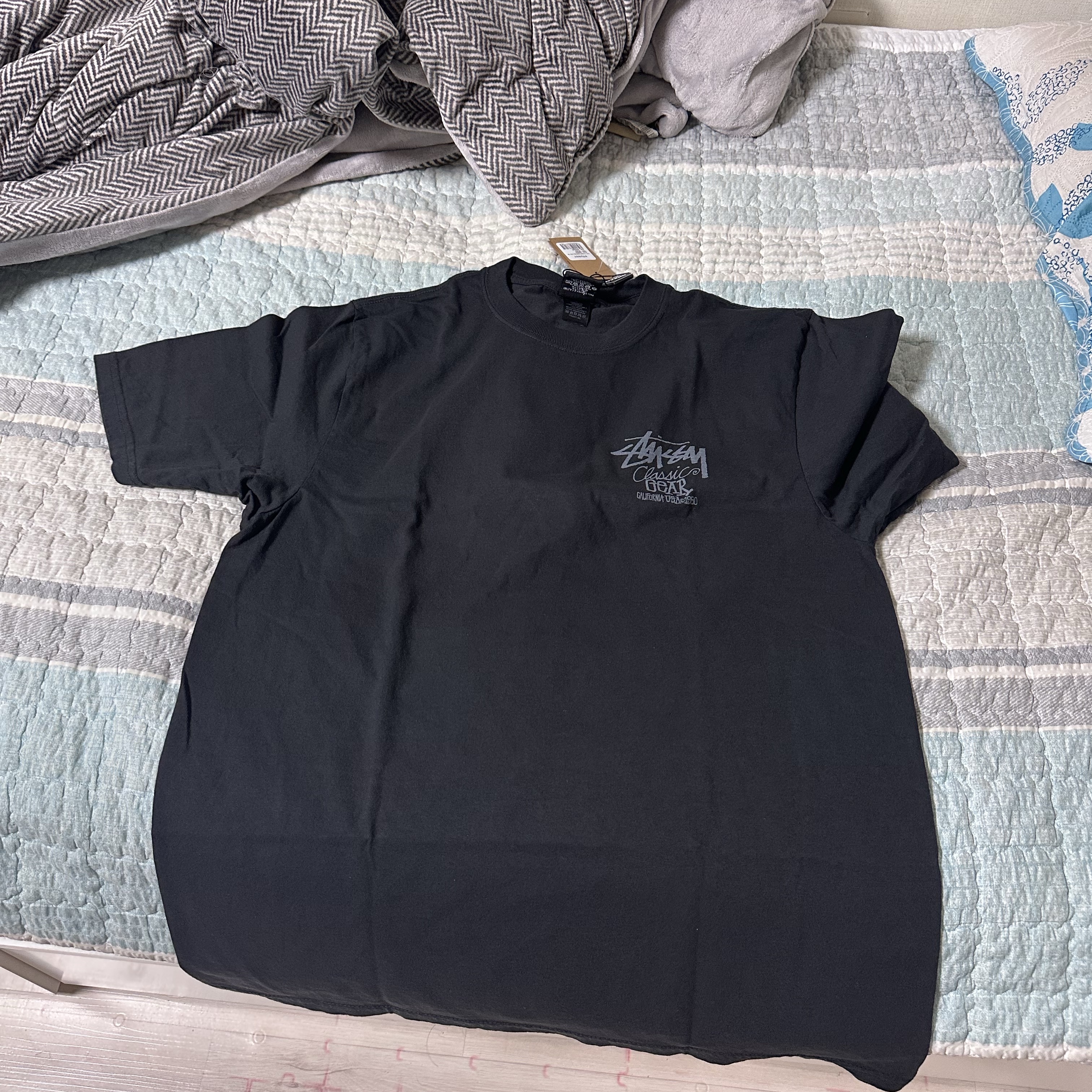 Stussy Pigment Dyed Classic Gear T-Shirt Black 착용 스타일 - 1