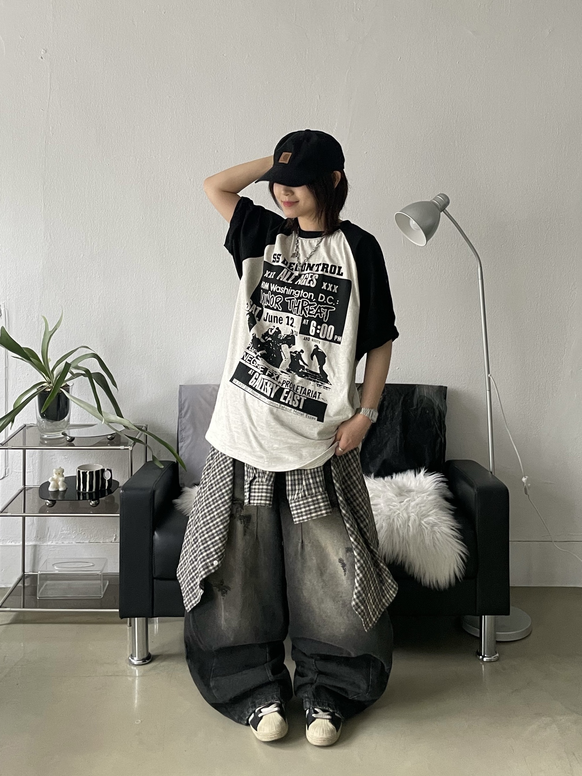 Carhartt Canvas Cap Black, Adidas Superstar Premium Black White 착용 스타일 - 3
