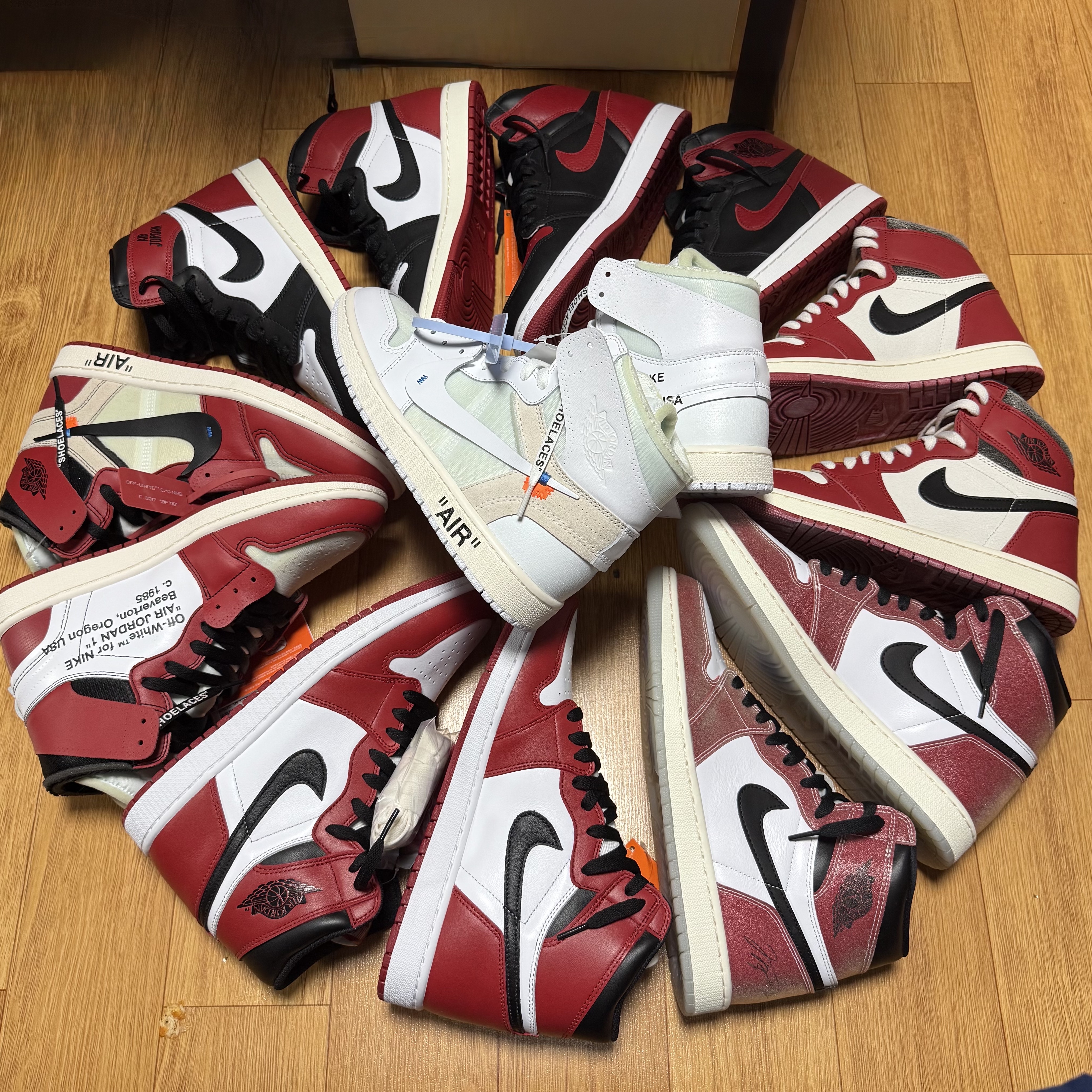 Jordan 1 x Off-White Retro High Chicago The Ten, Jordan 1 x Off-White Retro High White 착용 스타일
