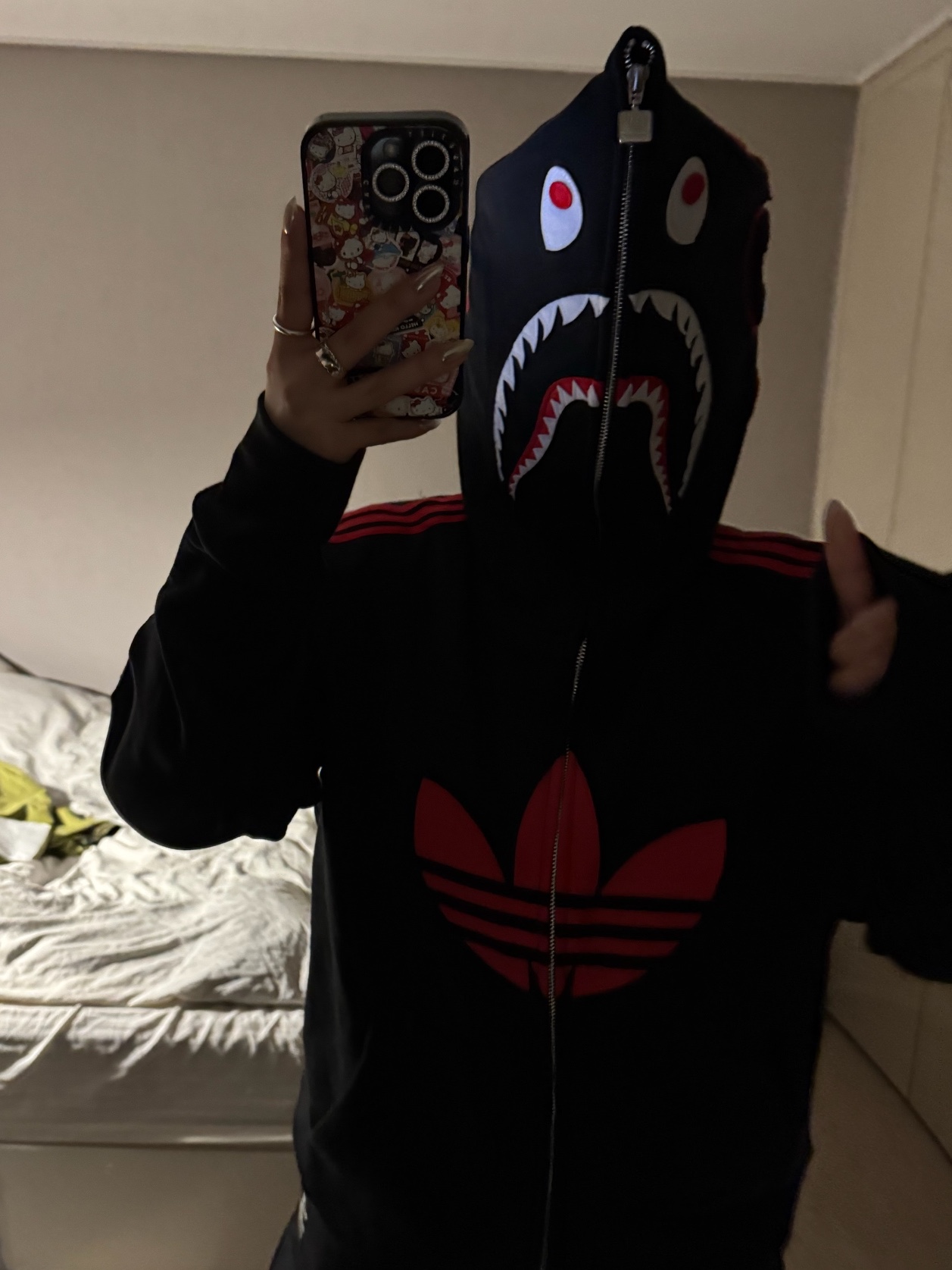 Adidas x BAPE Ultimate Shark Hoodie Black - KR Sizing 착용 스타일 - 8