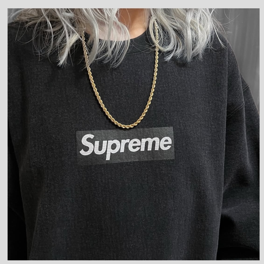 Supreme Washed Box Logo Crewneck Black - 25SS 착용 스타일 - 3