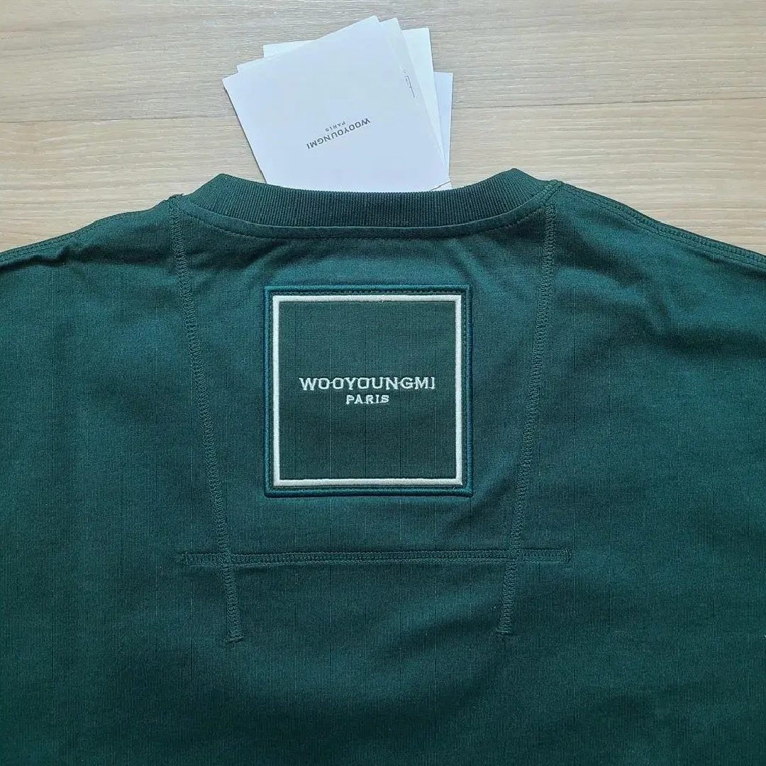 Wooyoungmi Cotton Square Label T-Shirt Green - 23FW 착용 스타일