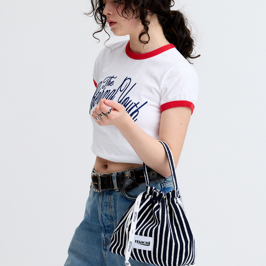 마크니 테리 스트링 파우치 백 네이비(MACNI Terry String Pouch Bag Navy) - 2