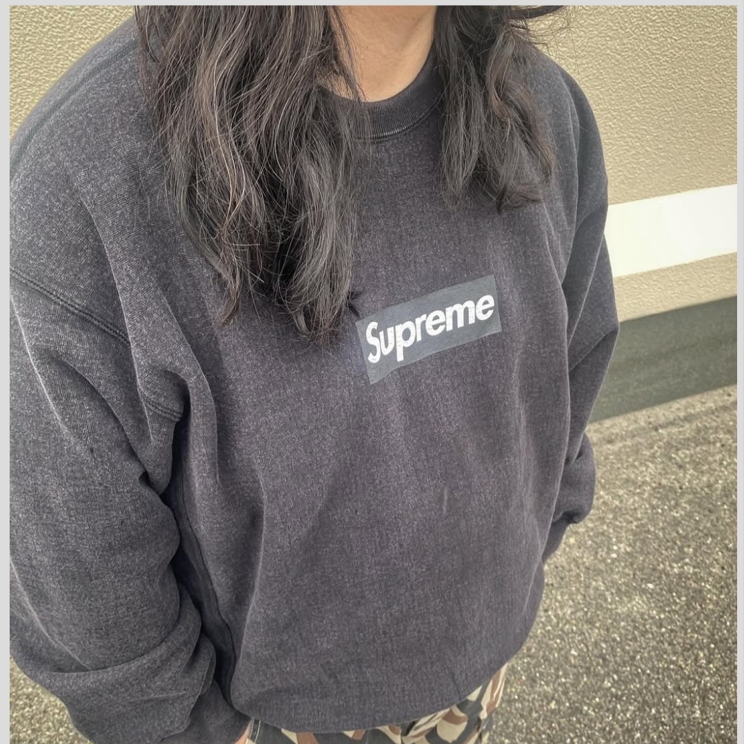 Supreme Washed Box Logo Crewneck Black - 25SS 착용 스타일 - 2