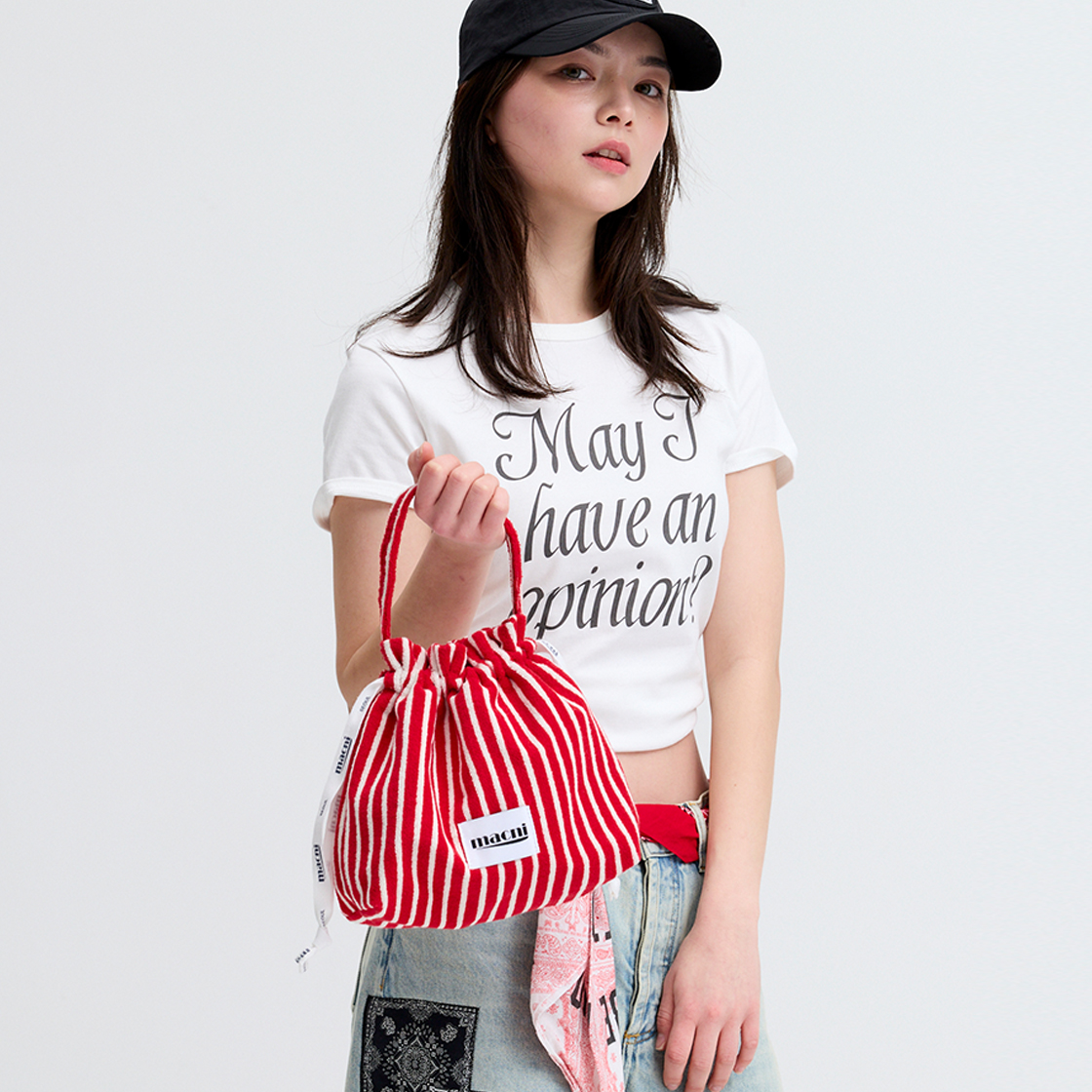 마크니 테리 스트링 파우치 백 레드(MACNI Terry String Pouch Bag Red) - 2