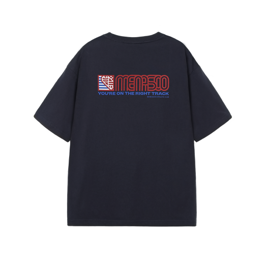 SST-HRT-SQ-NV Menasoo Squared Hearttrack Graphic T Shirt Navy