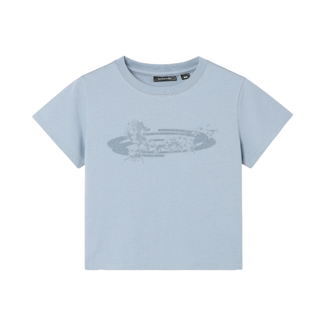 OP252WTS08BY00 Opening Project W Flower Symbol Cropped T Shirt Blue Gray