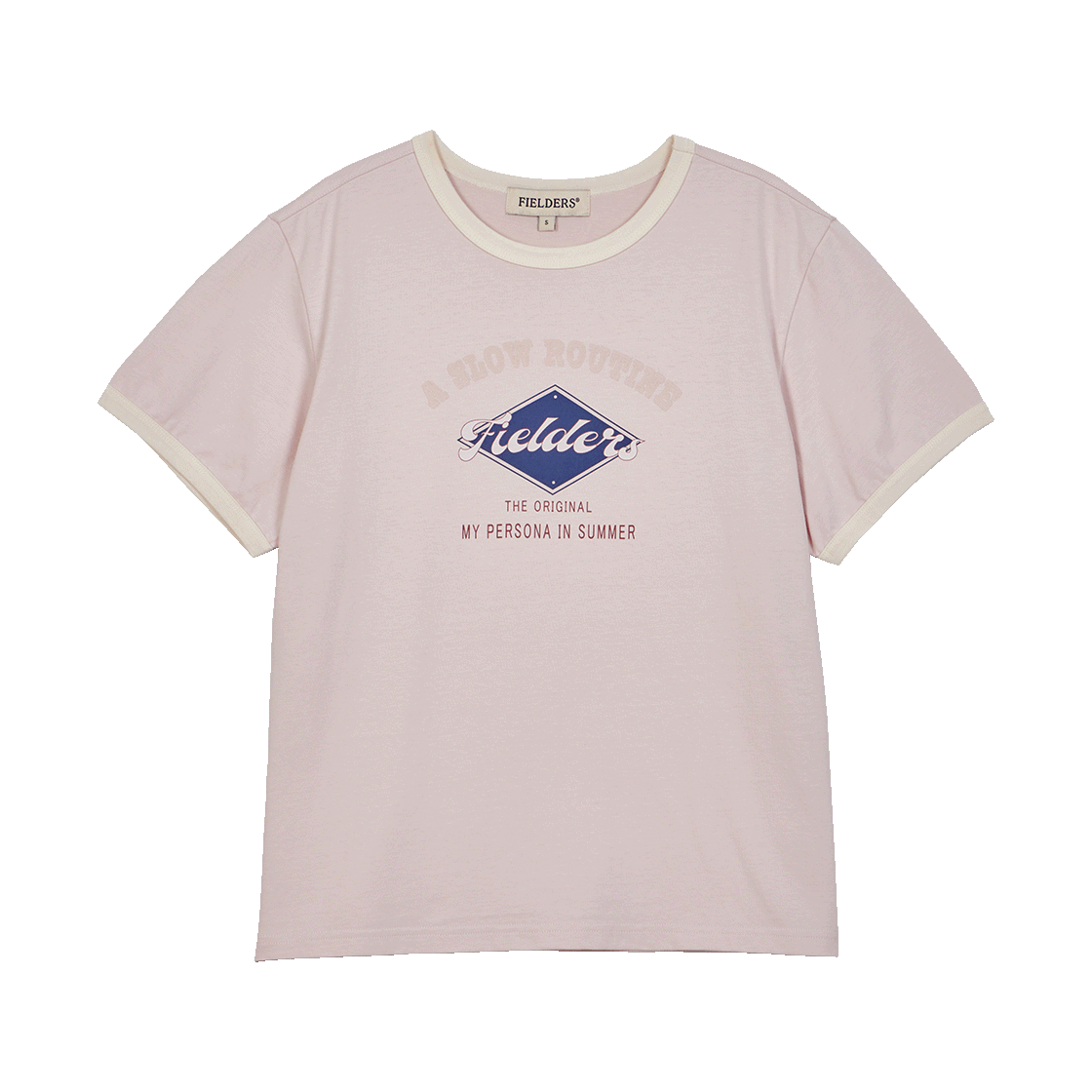 FB2RT1352FPK Fielders Graphic Cropped Ringer T-Shirt Pink/Beige