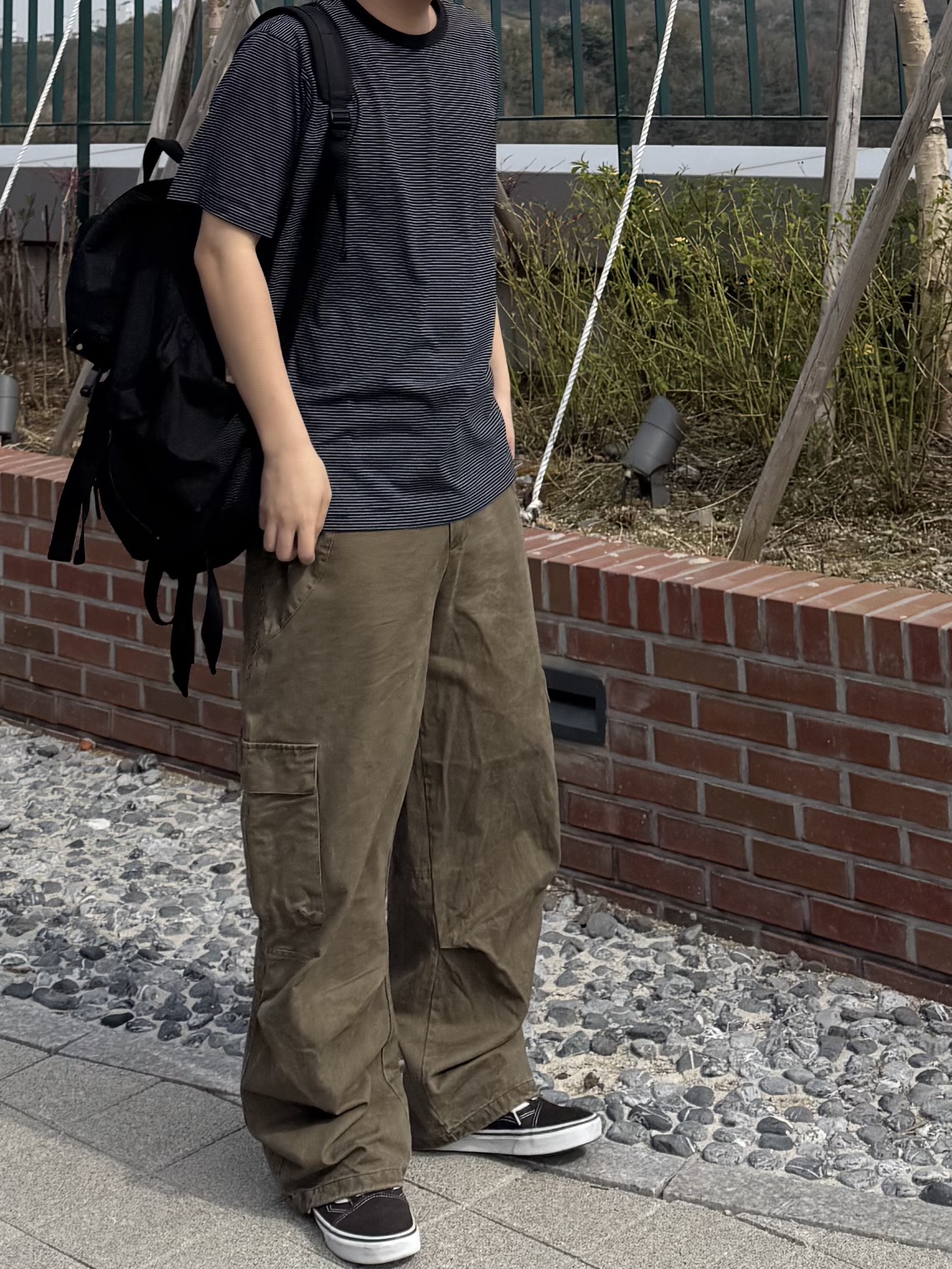 noun Washed Cargo Pants Khaki, Vans Vault OG Old Skool LX Black 착용 스타일 - 3