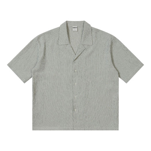 AM25SSSH02BK AMOU Wrinkle Stripe Open Collar Half Shirts Black