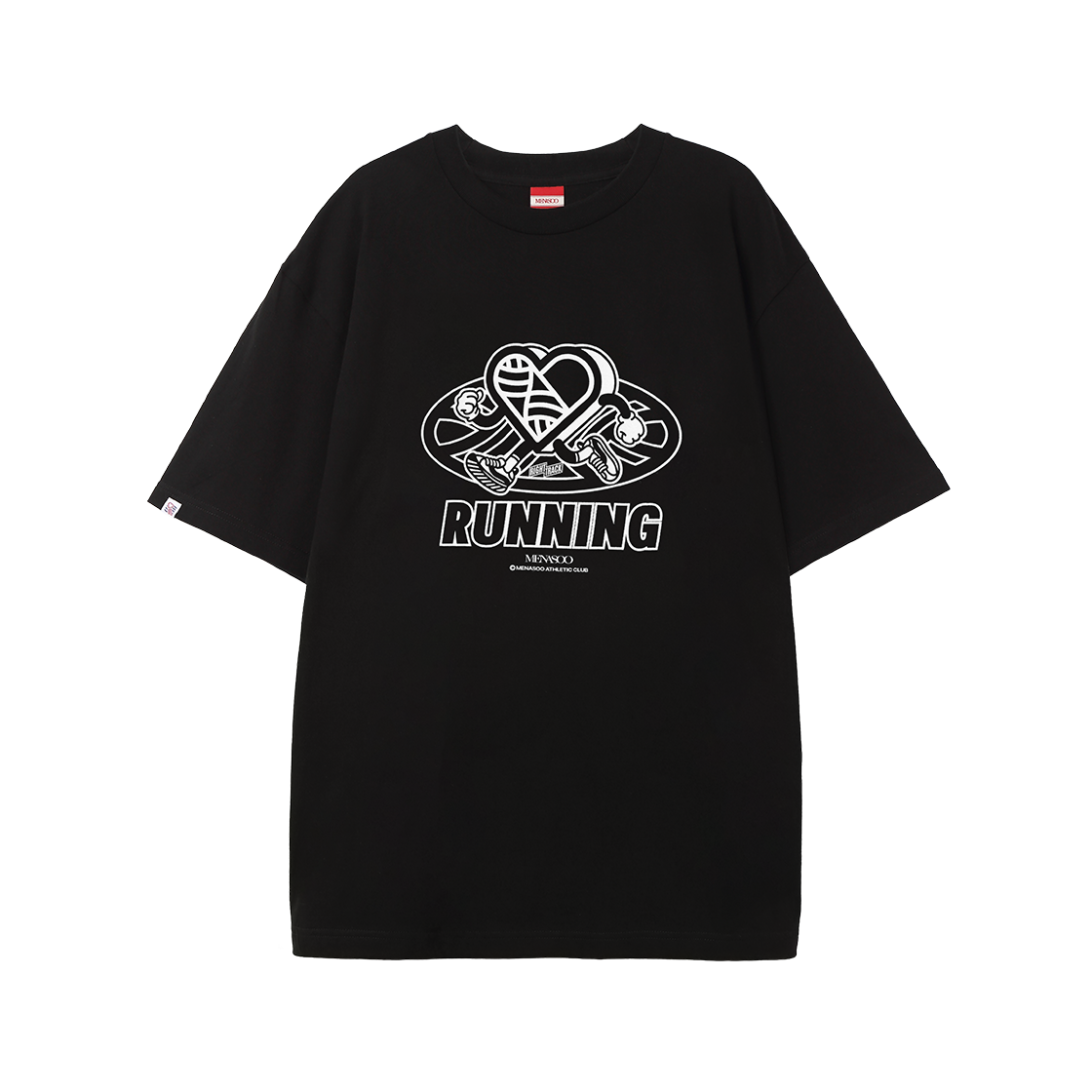 미나수 뉴 빅 하트트랙 티셔츠 블랙_화이트그래픽(Menasoo New Big Hearttrack Graphic T Shirt Black_W)