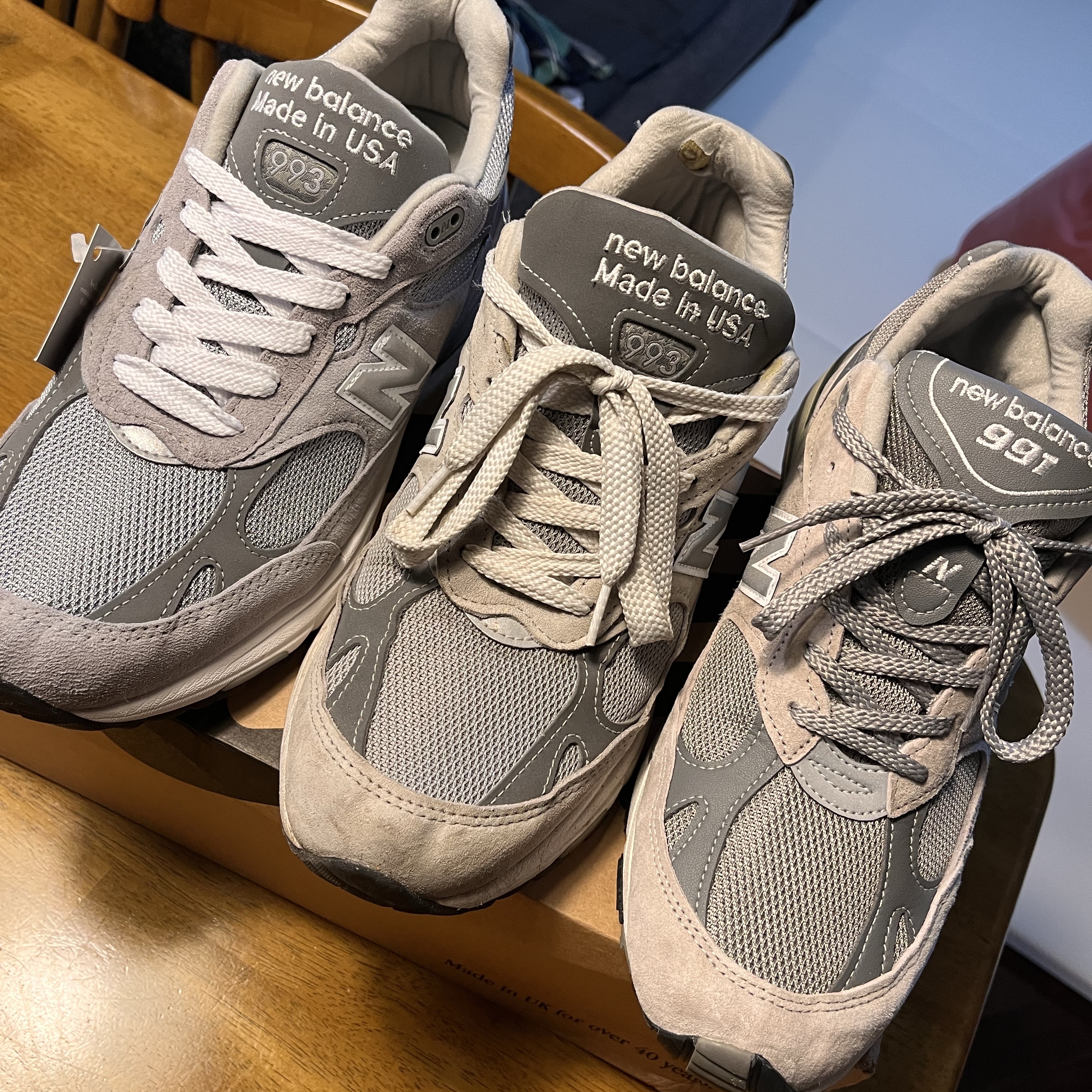 New Balance 993 Made in USA Grey - D Standard, New Balance 991 Made in UK Grey 착용 스타일 - 4