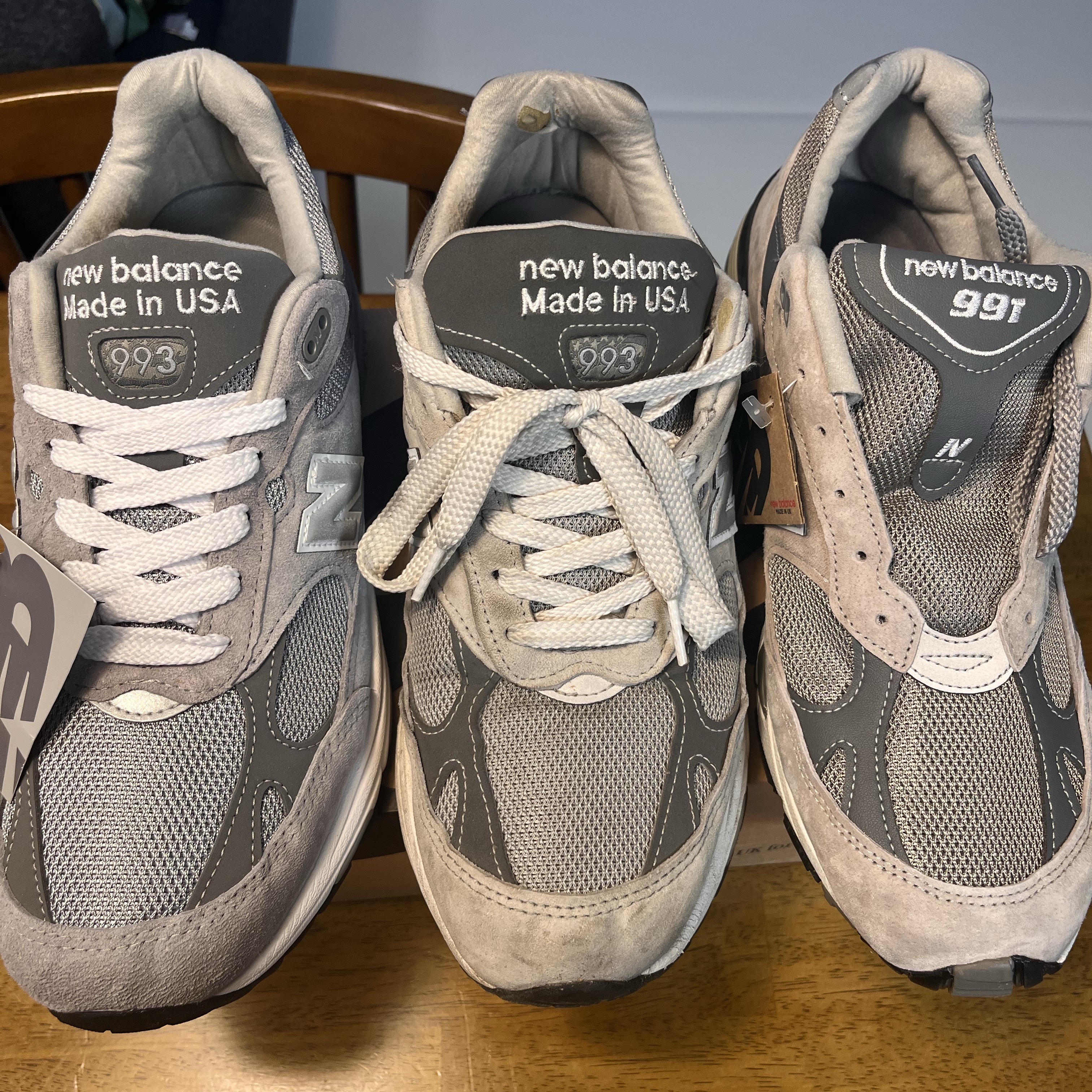 New Balance 993 Made in USA Grey - D Standard, New Balance 991 Made in UK Grey 착용 스타일 - 2