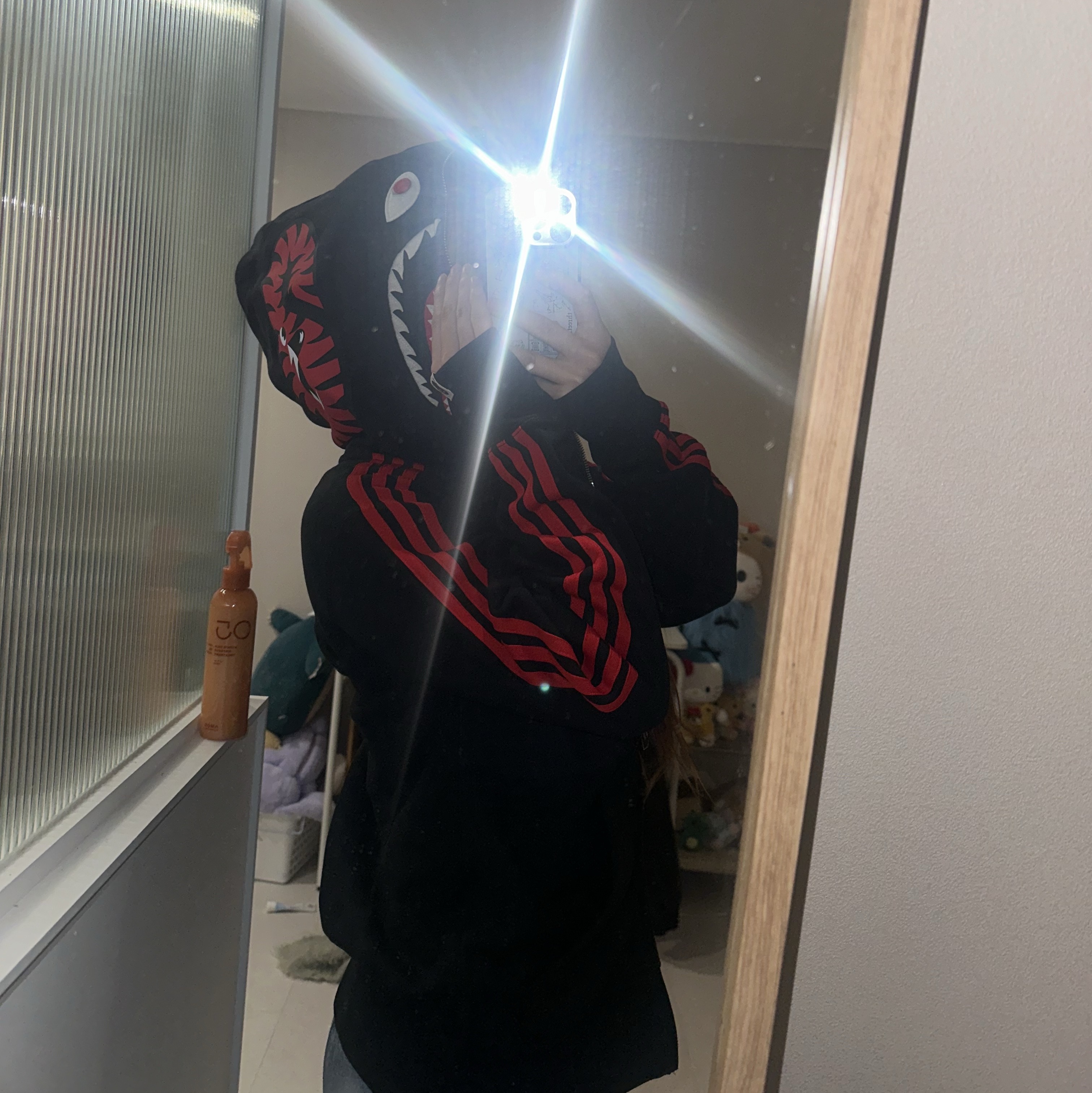 Adidas x BAPE Ultimate Shark Hoodie Black - KR Sizing 착용 스타일