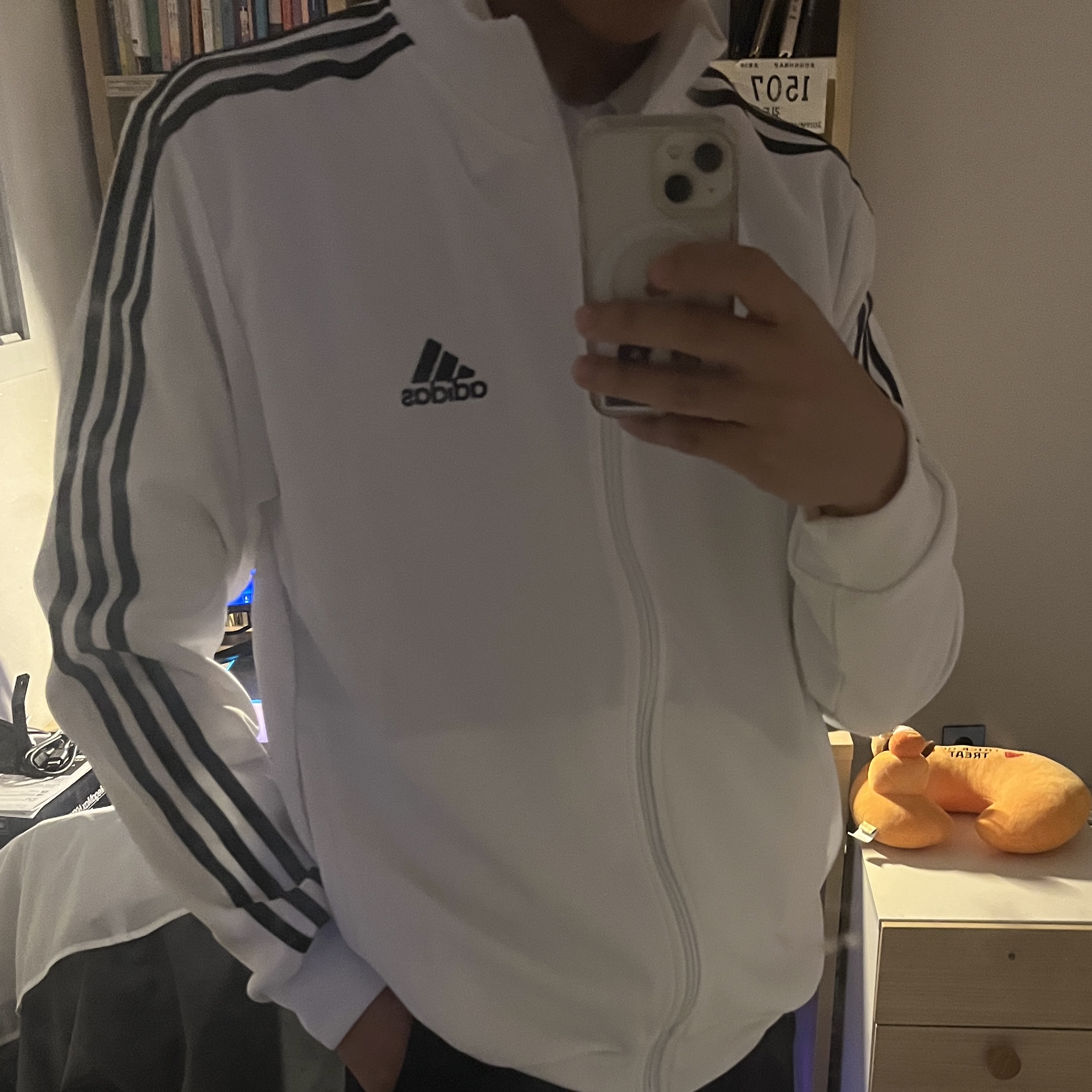 Adidas 3S Regular Fit Double Knit Track Top White - KR Sizing 착용 스타일