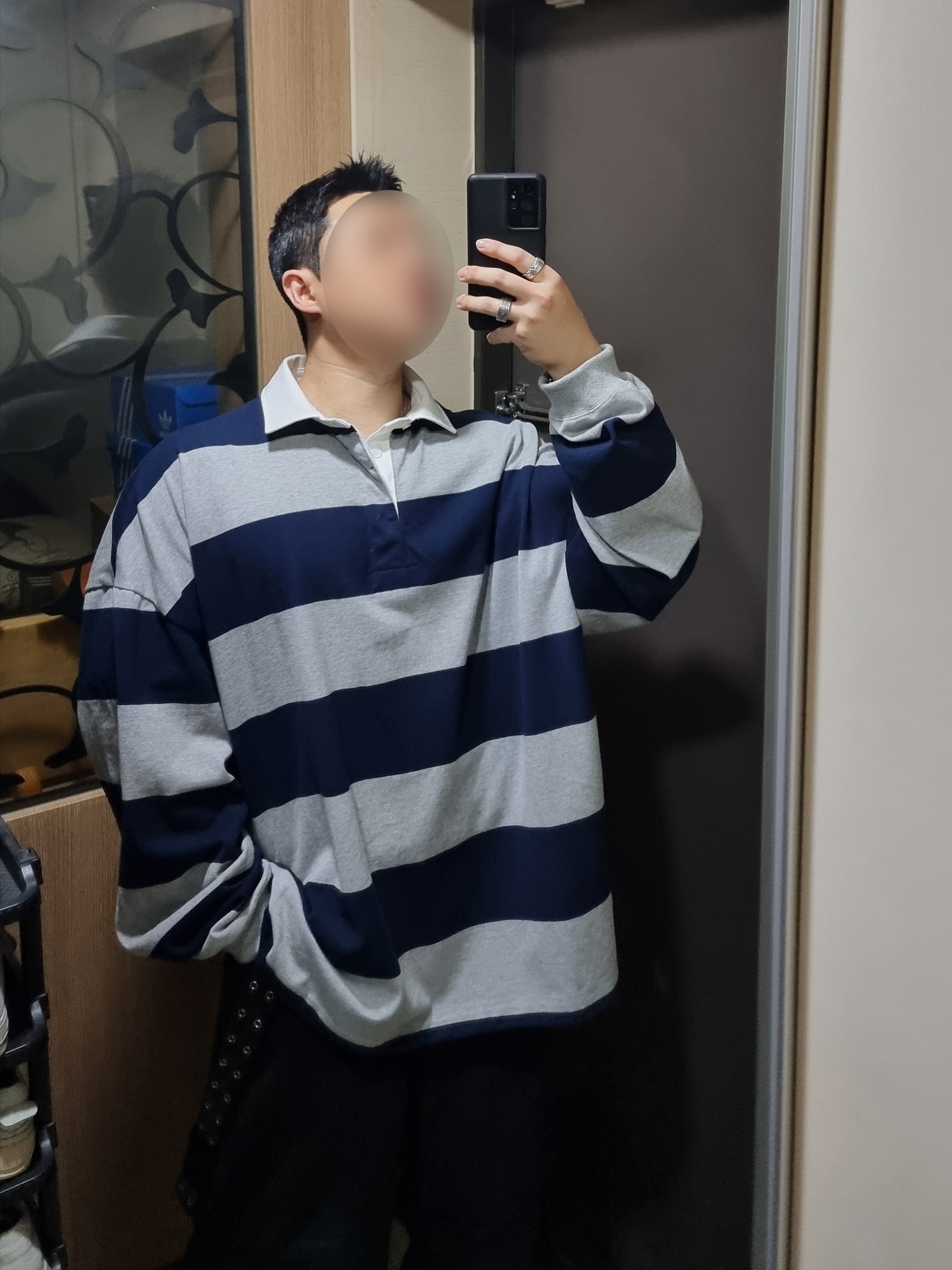 MJD Oversized Stripe Rugby Shirt M.Grey, Kinchi x My Name Is Peter Boots - 888 (a) Yellow 착용 스타일 - 4