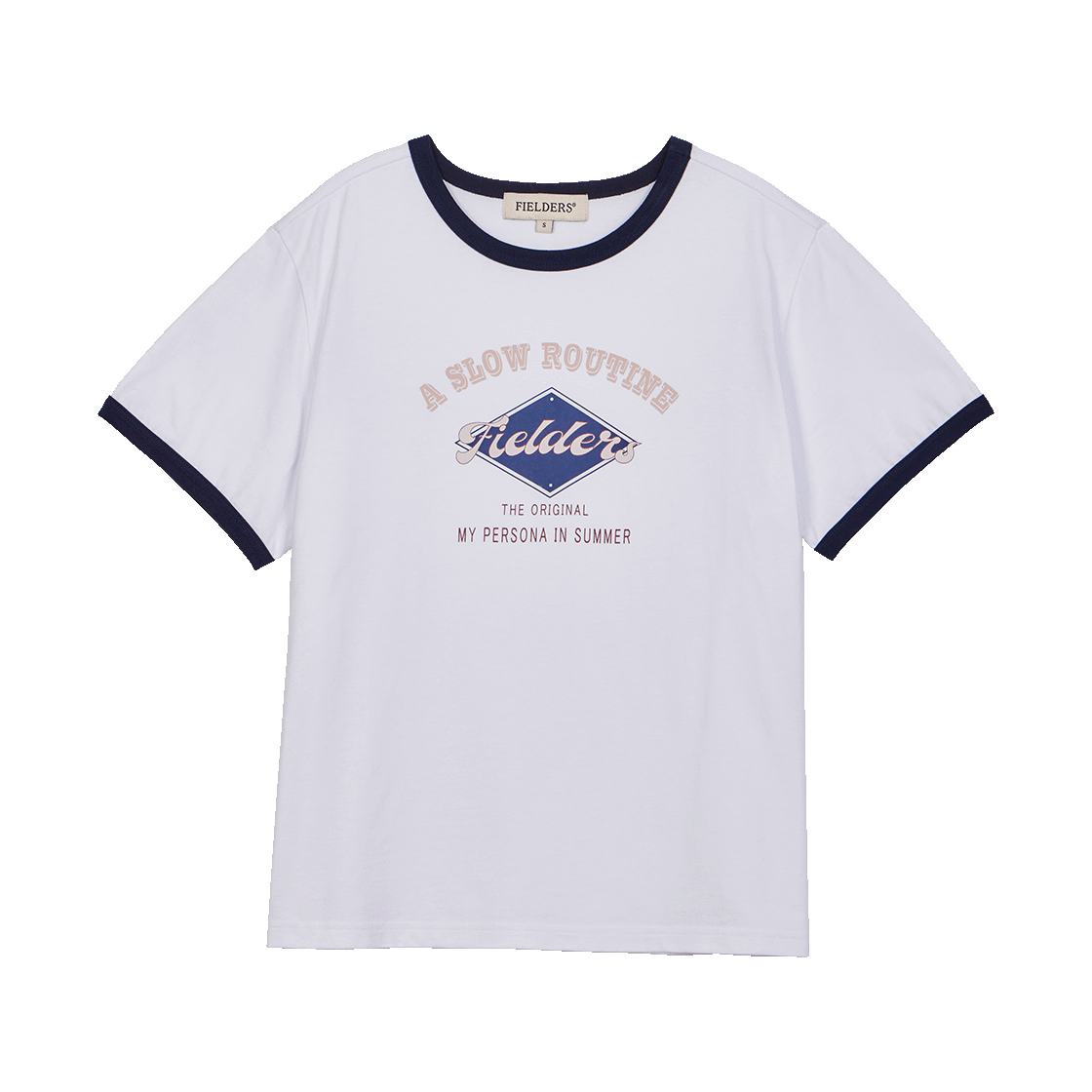 FB2RT1352FWH Fielders Graphic Cropped Ringer T-Shirt White/Navy