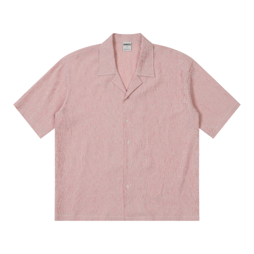 AM25SSSH02RE AMOU Wrinkle Stripe Open Collar Half Shirts Red
